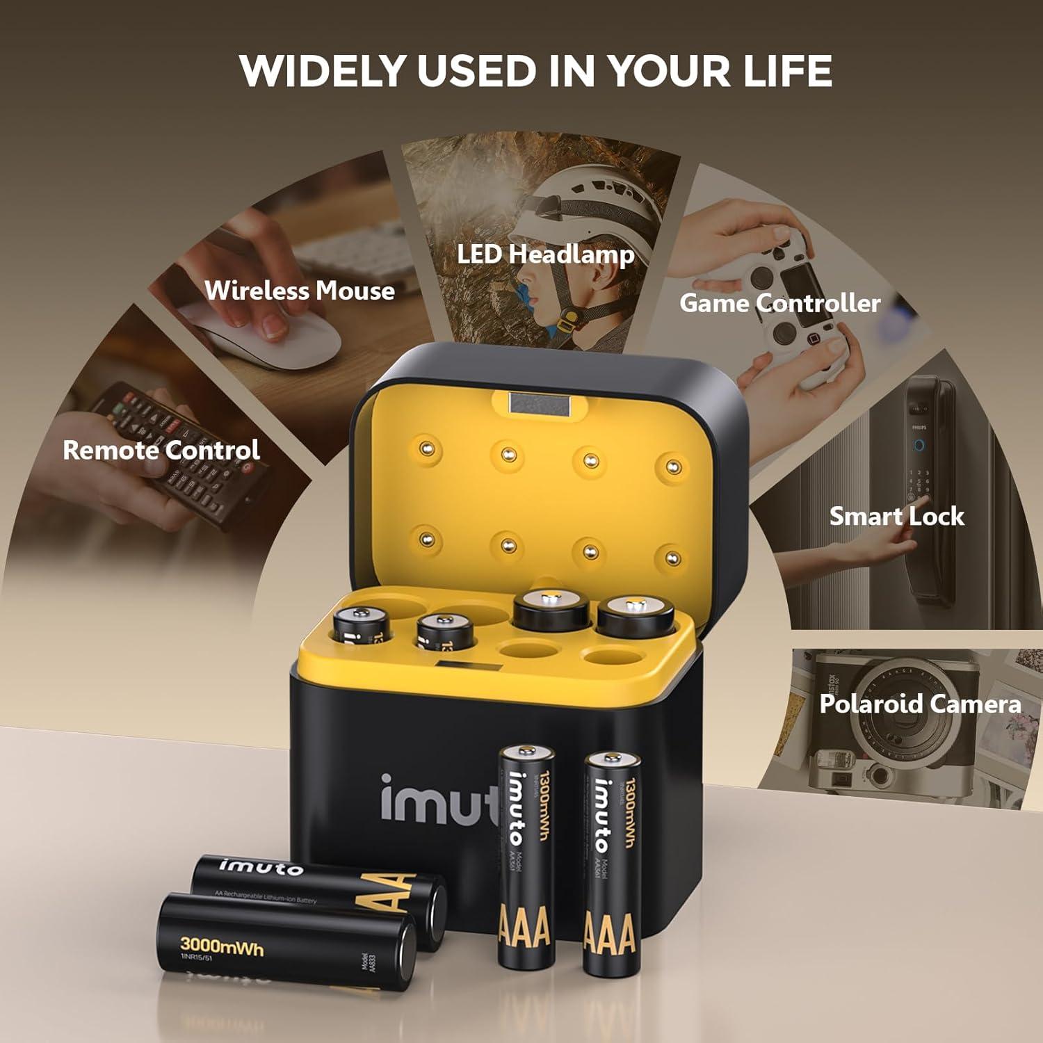 Baterías Recargables imuto 4 AA + 4 AAA con Cargador 1.5V