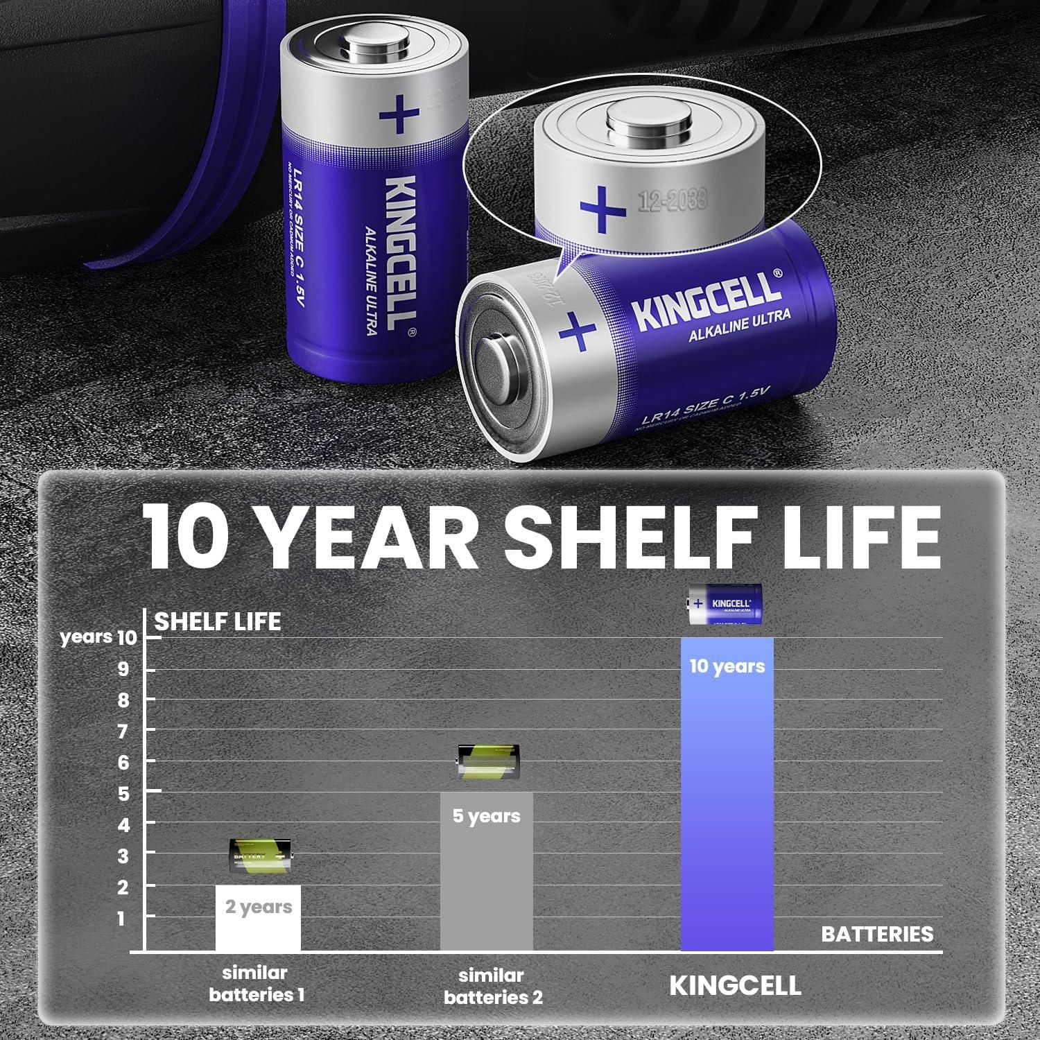 Baterías C KINGCELL Paquete de 8 Alcalinas 1.5V de Alto Rendimiento