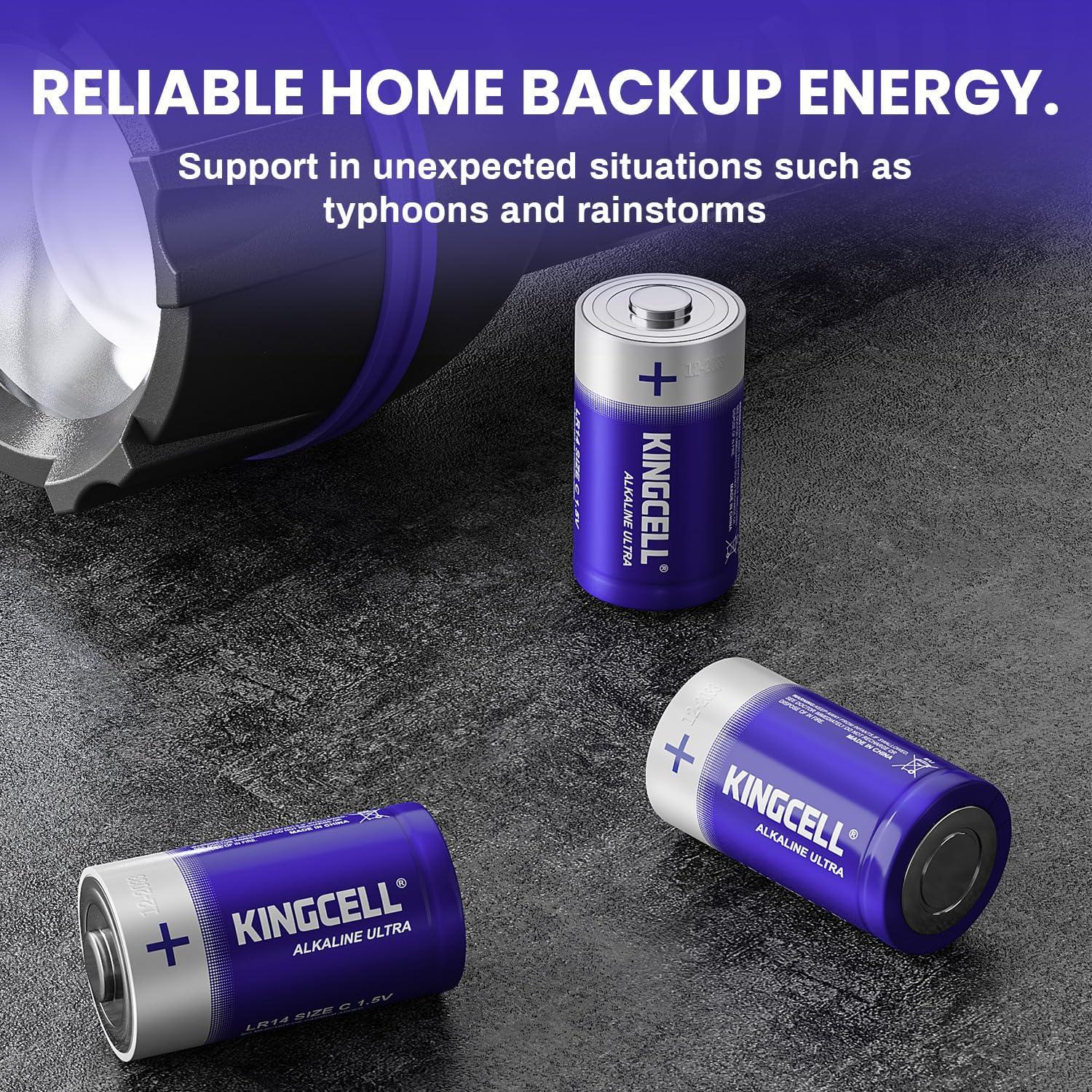 Baterías C KINGCELL Paquete de 8 Alcalinas 1.5V de Alto Rendimiento