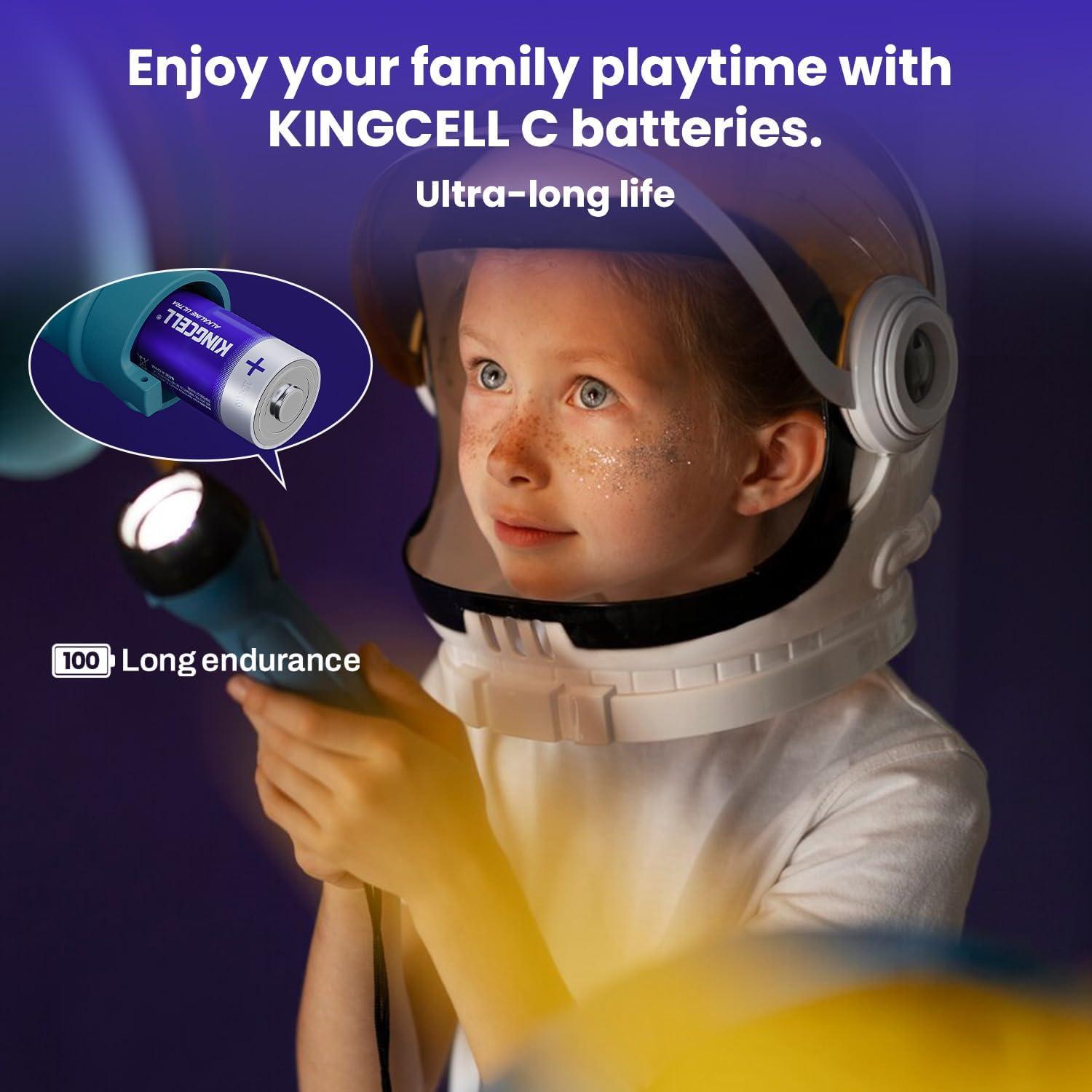 Baterías C KINGCELL Paquete de 8 Alcalinas 1.5V de Alto Rendimiento