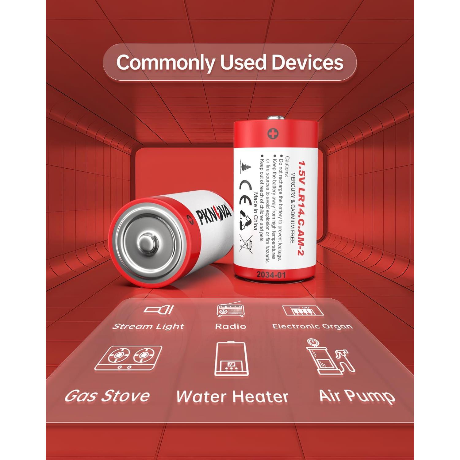 Paquete de 4 Baterías Alcalinas C PKNOVA 1.5V LR14 Duraderas