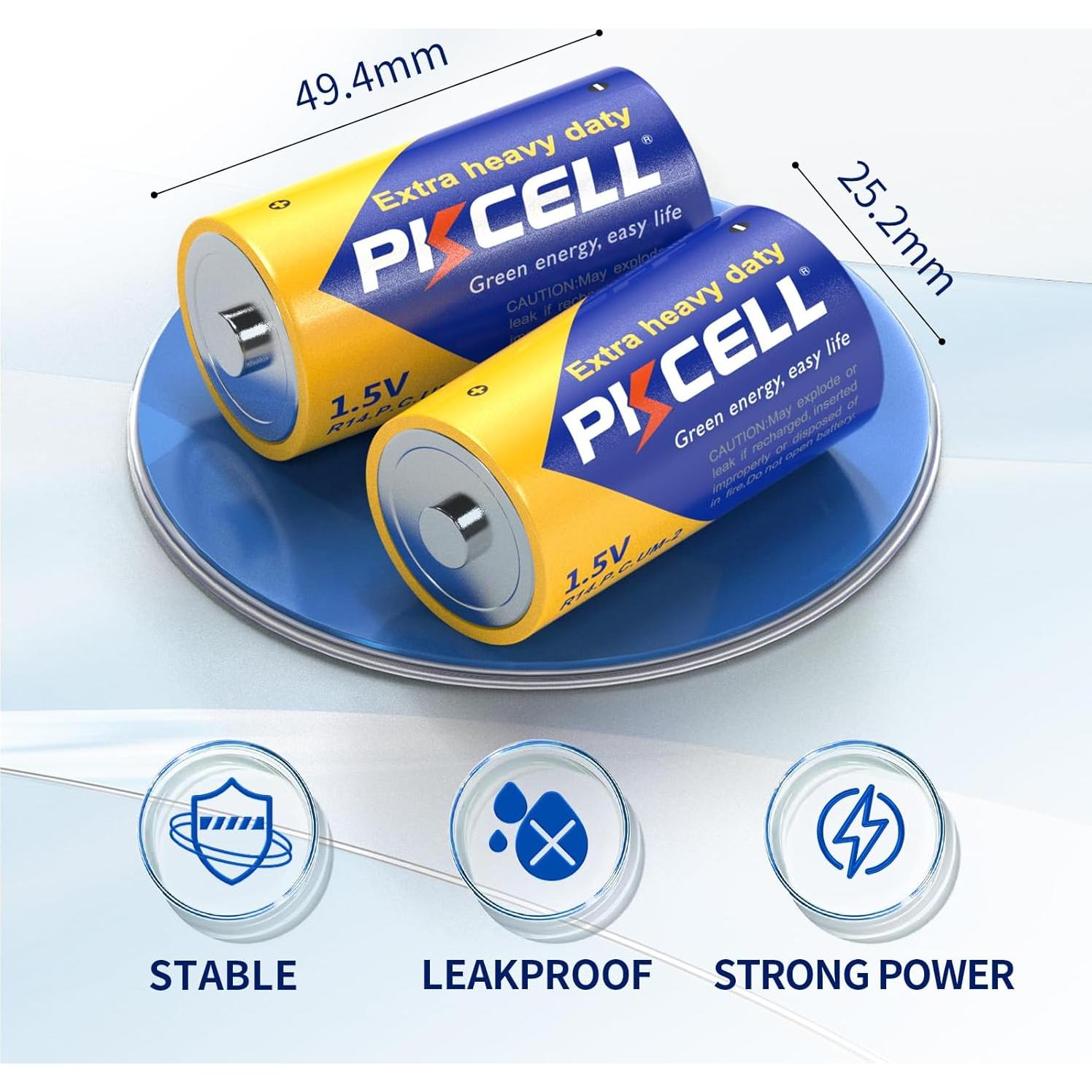 Baterías C PKCELL 12 Piezas 1.5V Carbono Zinc