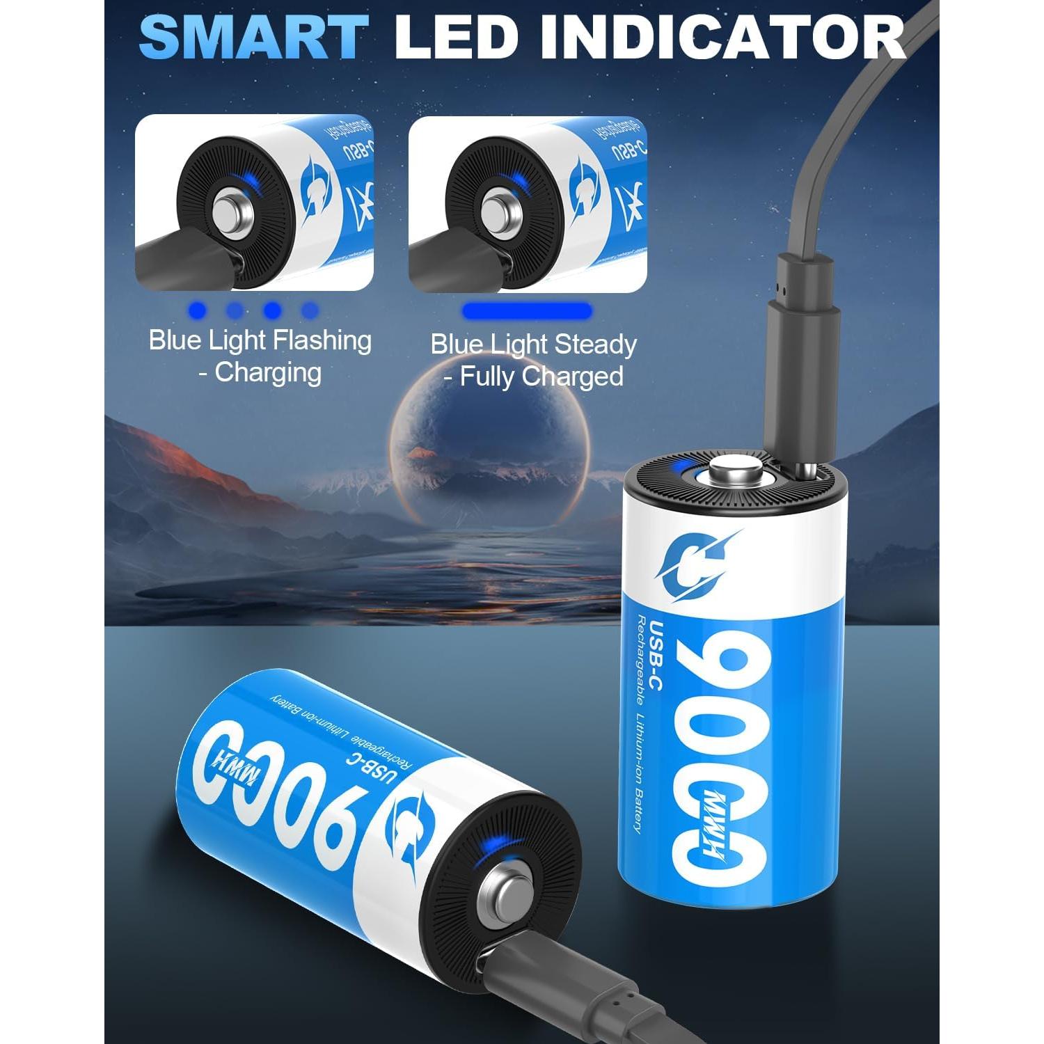 Baterías Recargables de Litio C Artman - Paquete de 4, 9000mWh