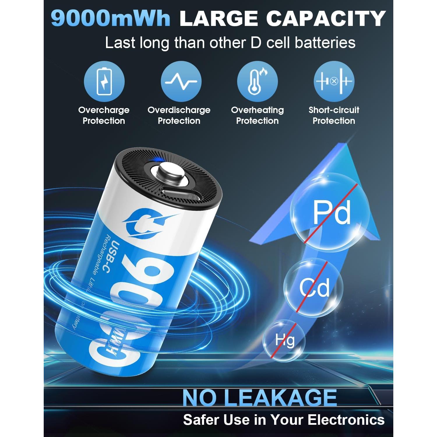 Baterías Recargables de Litio C Artman - Paquete de 4, 9000mWh