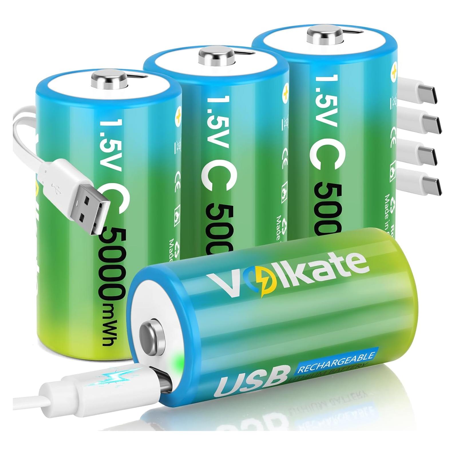 Paquete de 4 Baterías C Recargables USB LeKai 5000mWh