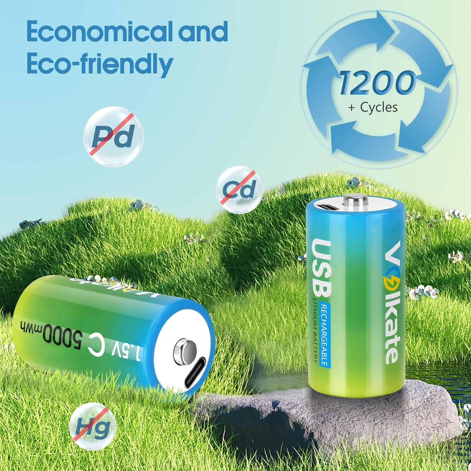 Paquete de 4 Baterías C Recargables USB LeKai 5000mWh