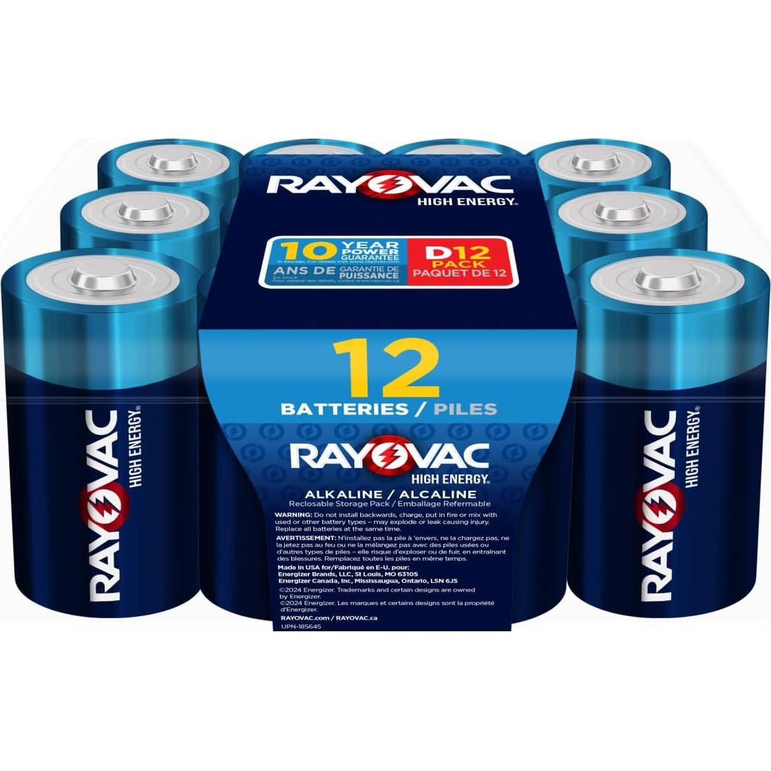 Baterías D Alcalinas Rayovac - Paquete de 12 Unidades