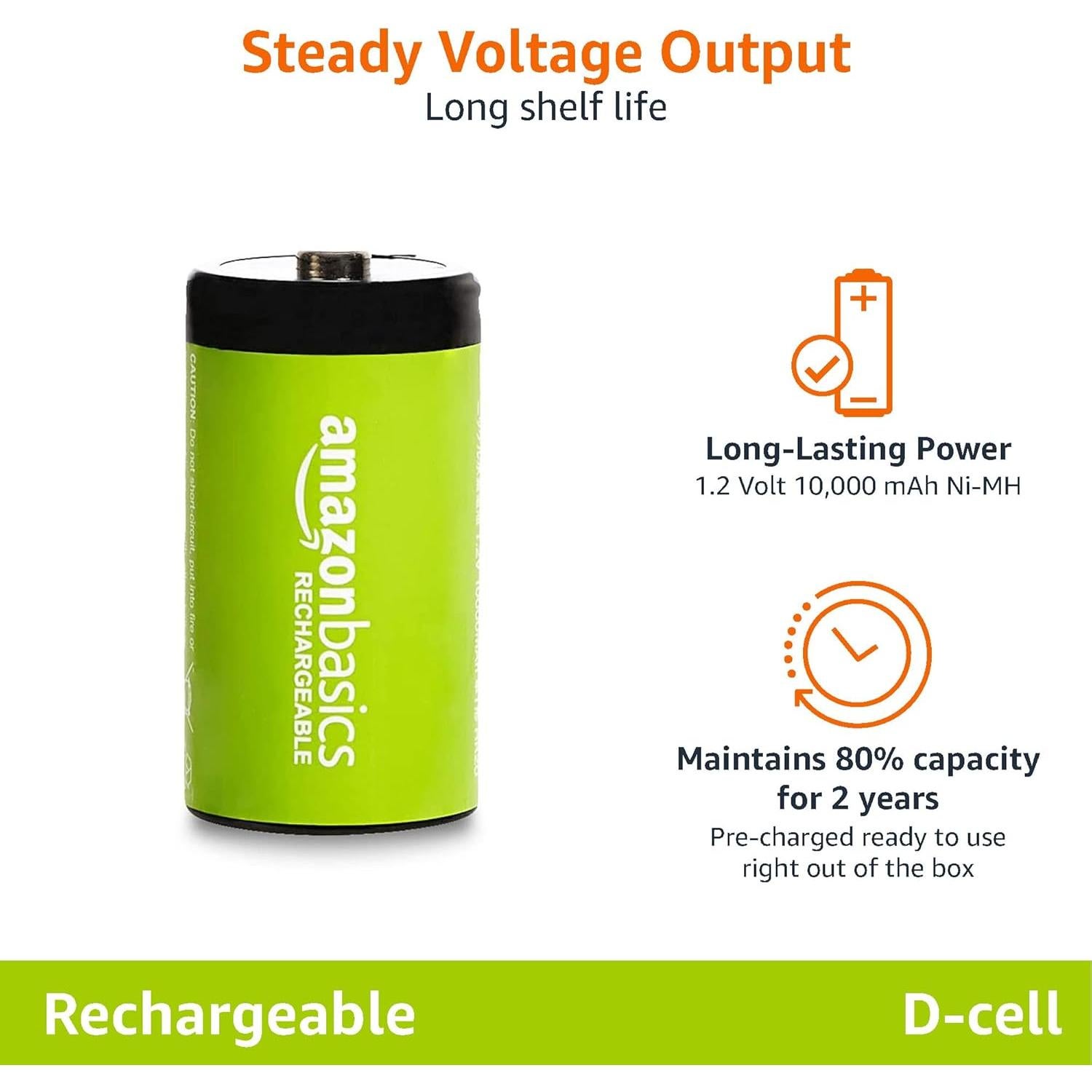 Baterías recargables D Amazon Basics 10000mAh NiMH 4 unidades