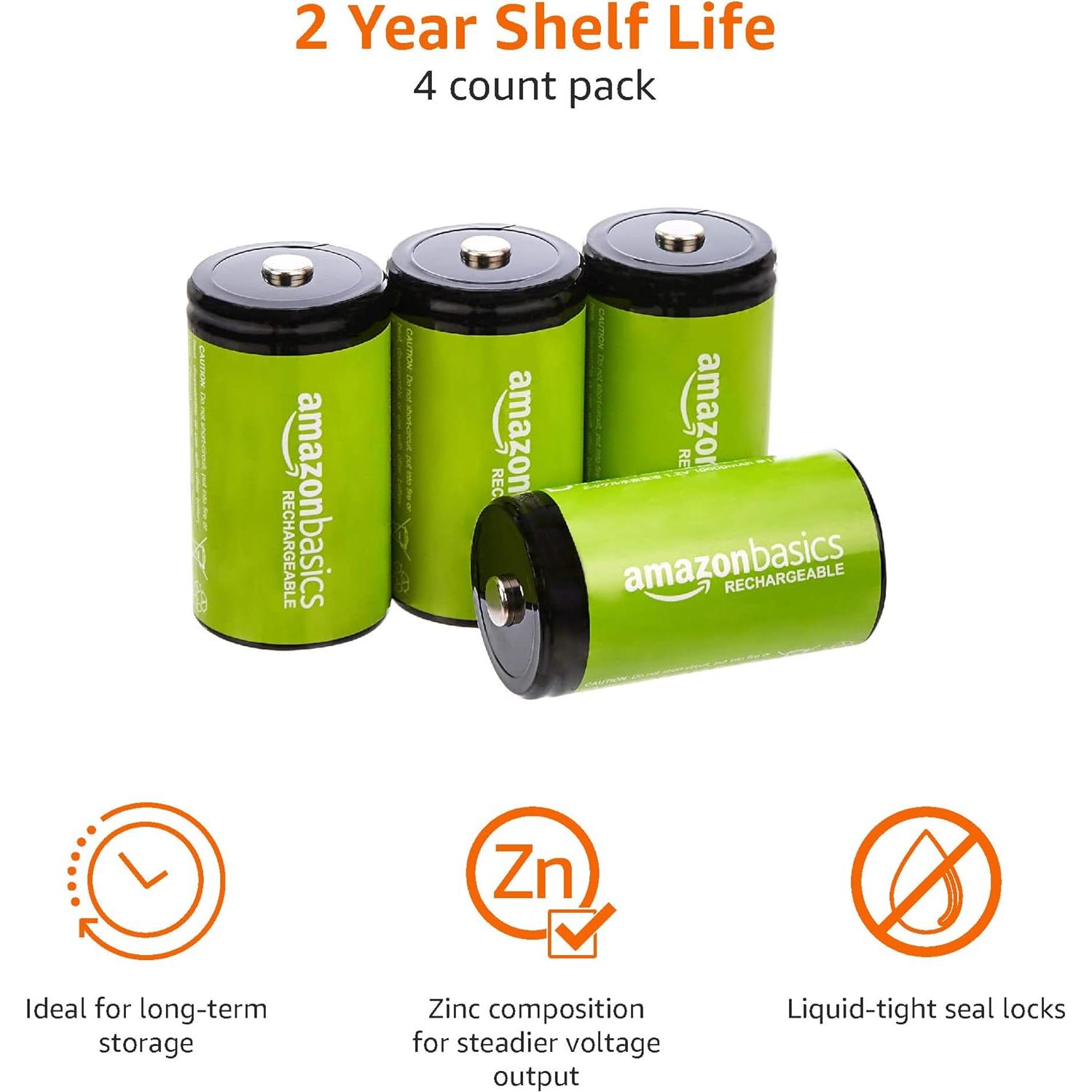 Baterías recargables D Amazon Basics 10000mAh NiMH 4 unidades