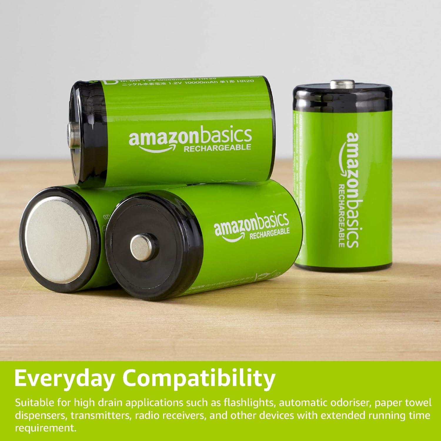 Baterías recargables D Amazon Basics 10000mAh NiMH 4 unidades