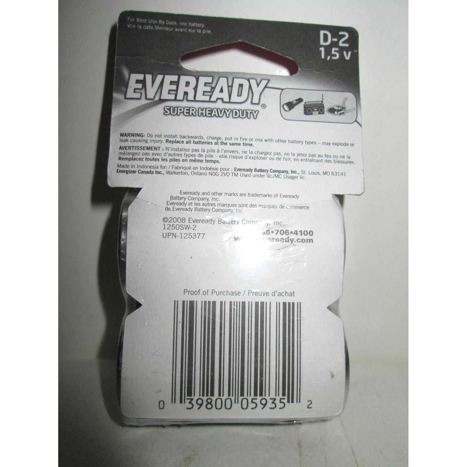 Baterías D 1.5V Eveready Super Heavy Duty - 2 Pack