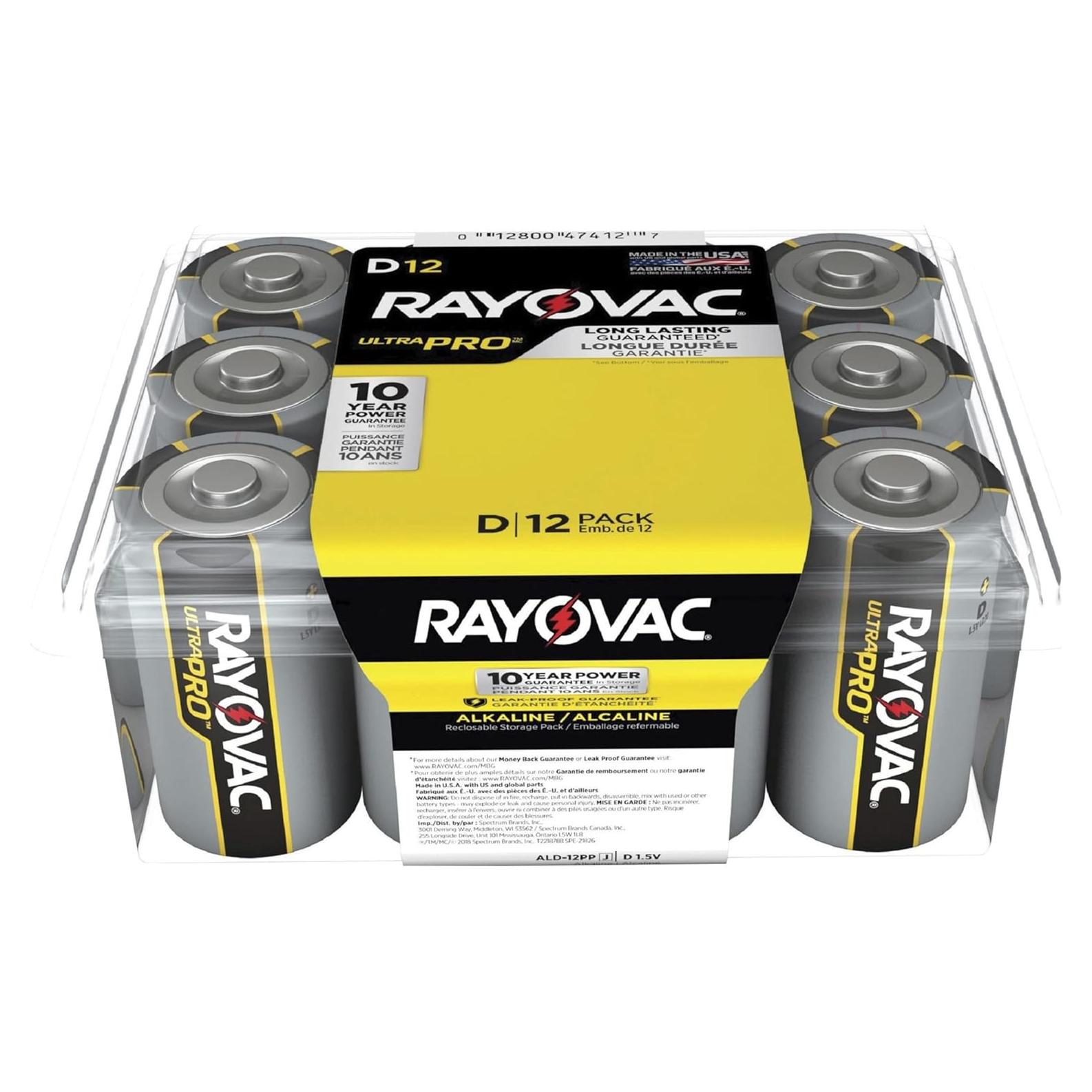 Baterías Alcalinas D Rayovac Ultra Pro - Paquete de 12