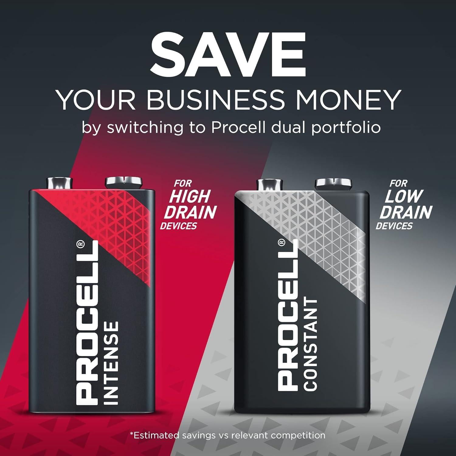 Baterías Alcalinas Procell 9V de Larga Duración - Paquete de 72