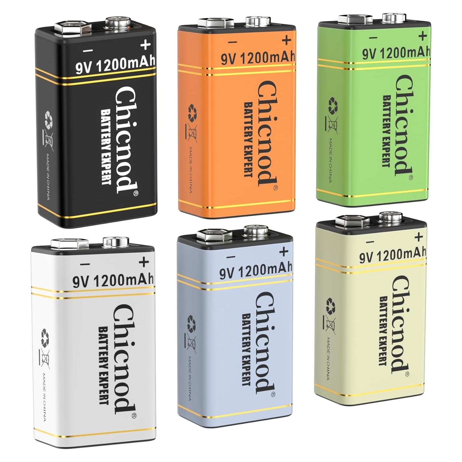 Baterías Recargables de Litio 9V CHICNOD 1200mAh Paquete de 6