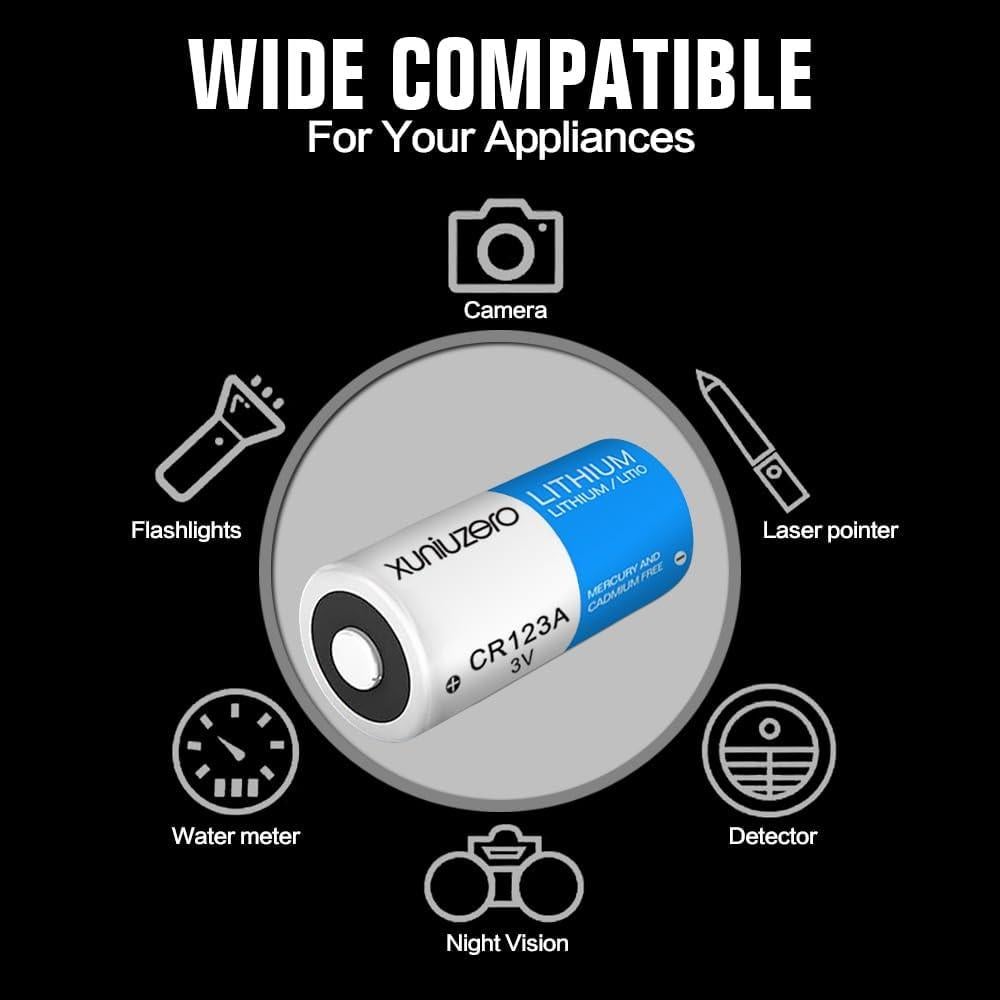 Baterías CR123A 3V XUNIUZERO Paquete de 6 Litio 1600mAh