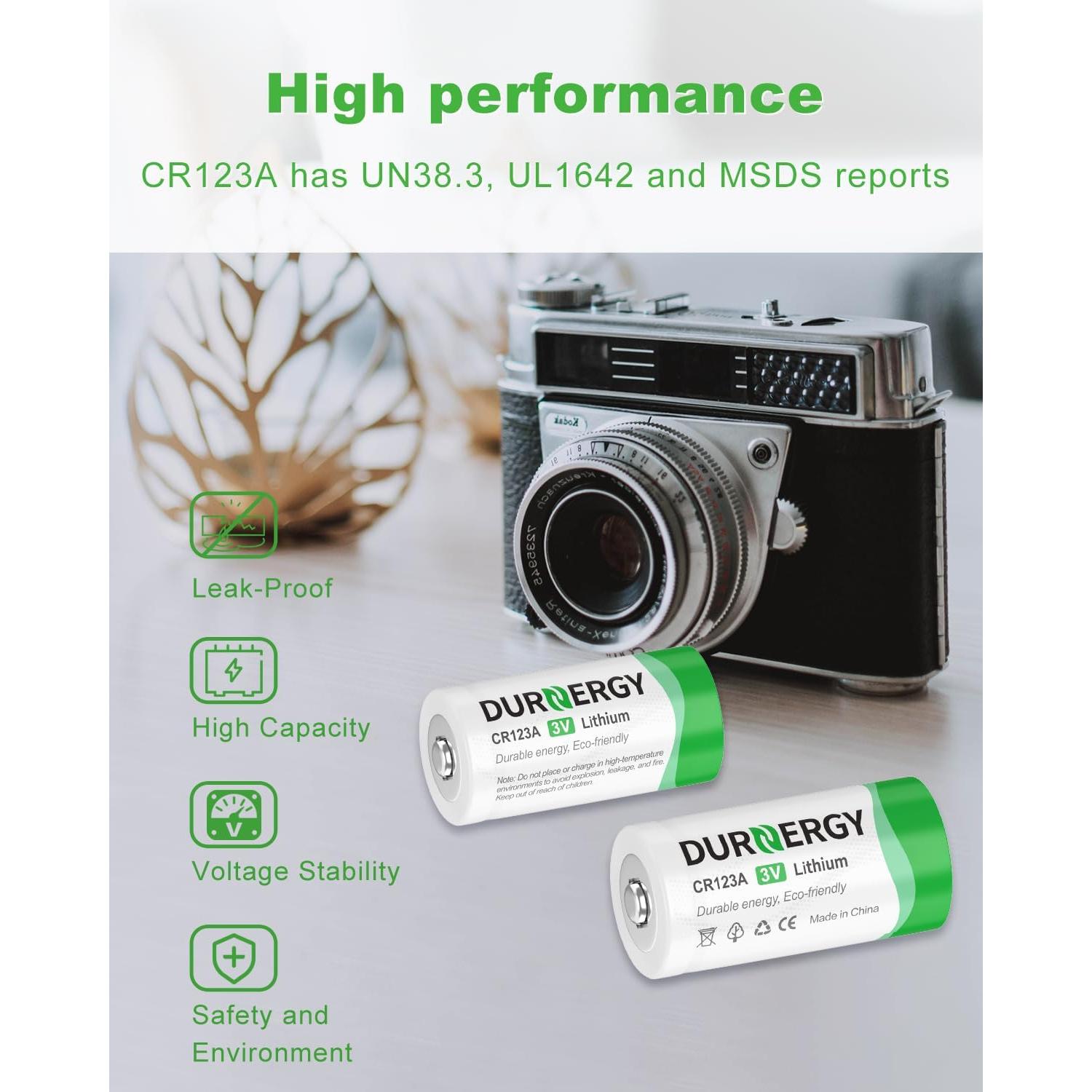 Baterías de Litio DURNERGY CR123A Paquete de 12 3V Alta Potencia