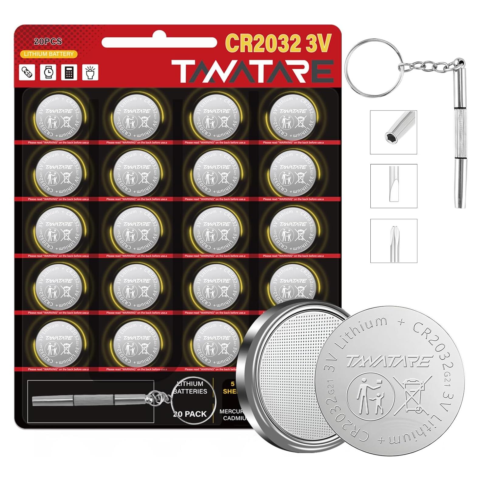 Baterías CR2032 Tanatare Paquete de 20 con Destornillador 3 en 1