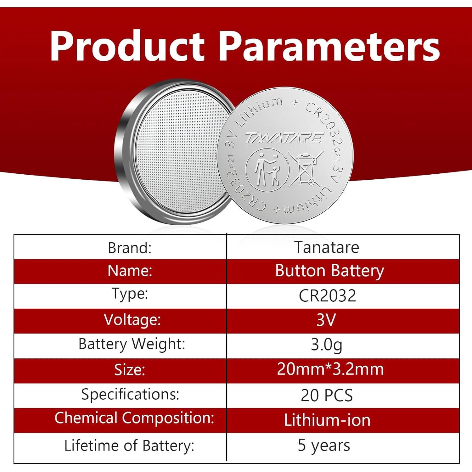 Baterías CR2032 Tanatare Paquete de 20 con Destornillador 3 en 1