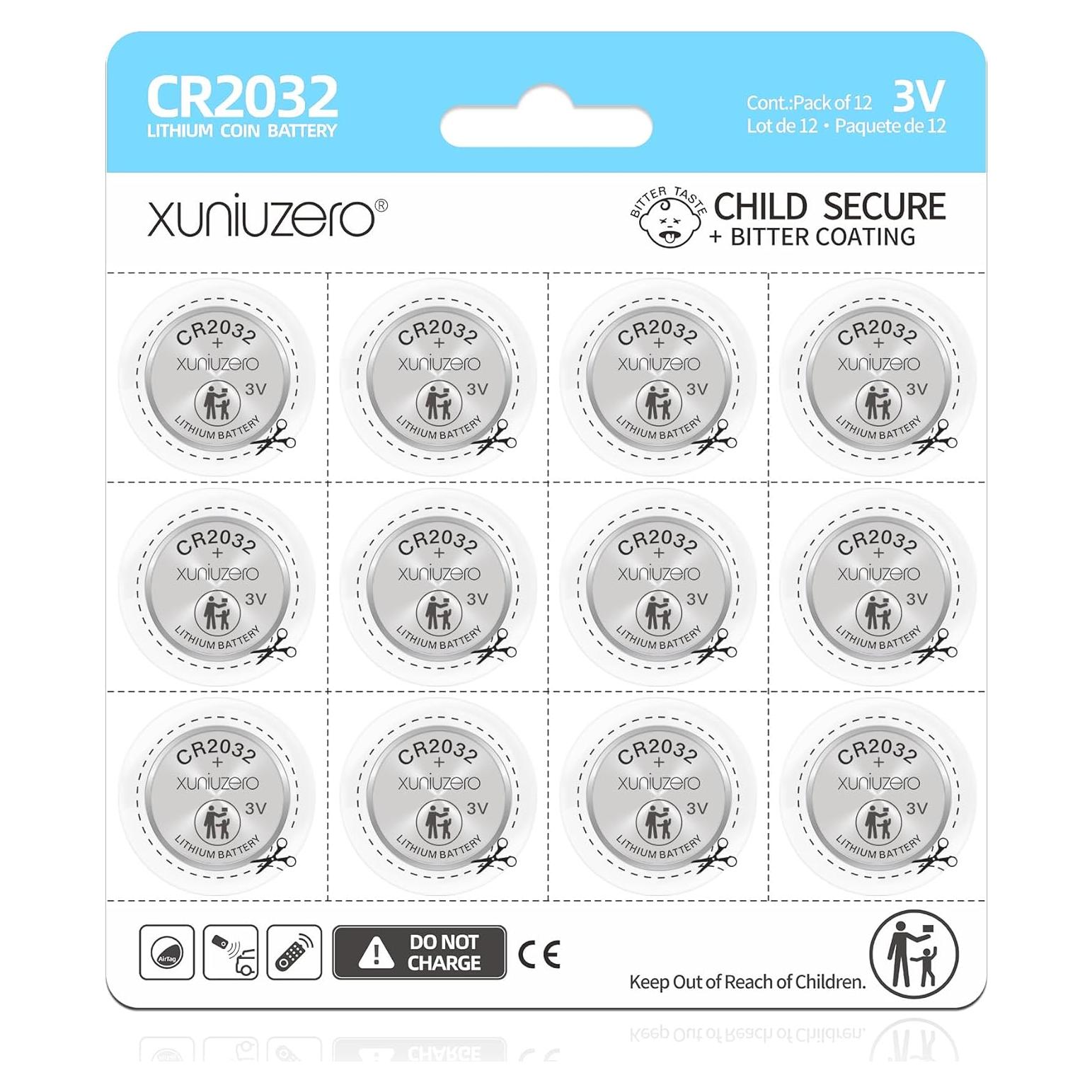 Baterías de Litio CR2032 3V XUNIUZERO - Paquete de 12 Unidades
