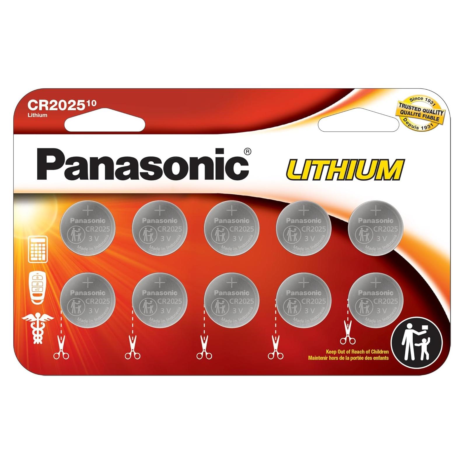 Baterías de botón de litio Panasonic CR2025 3V - 10 unidades