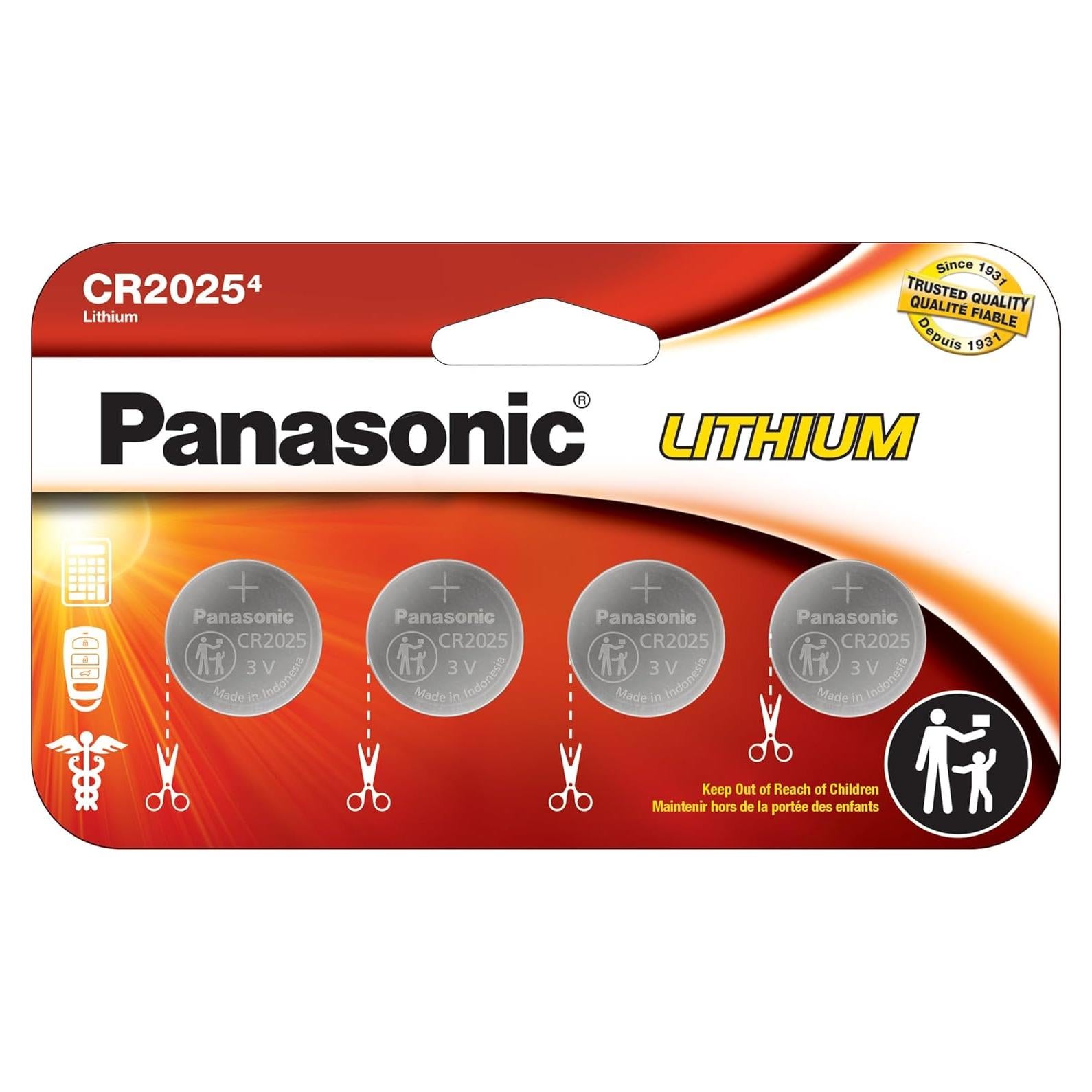 Baterías de botón de litio Panasonic CR2025 3V - Paquete de 4
