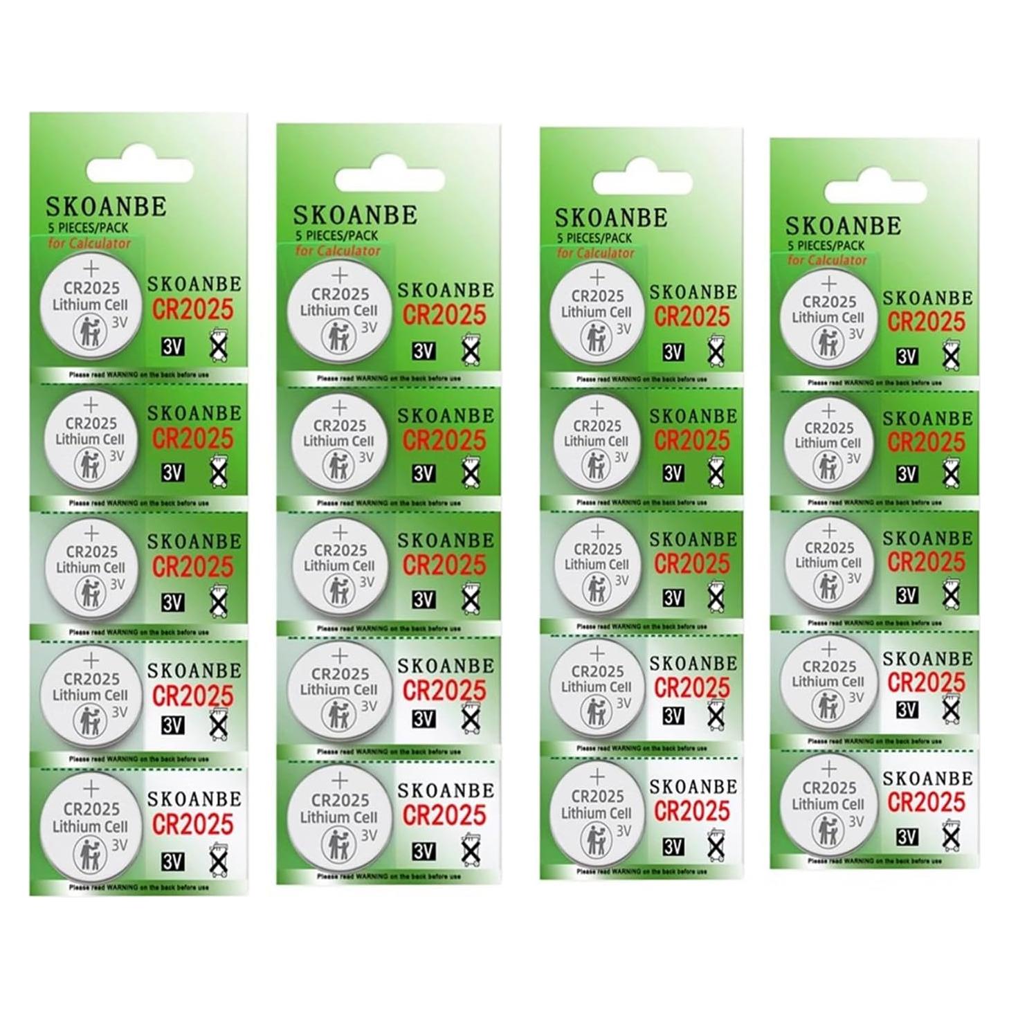 Baterías de Litio CR2025 SKOANBE 20 Paquetes 3V 20mm
