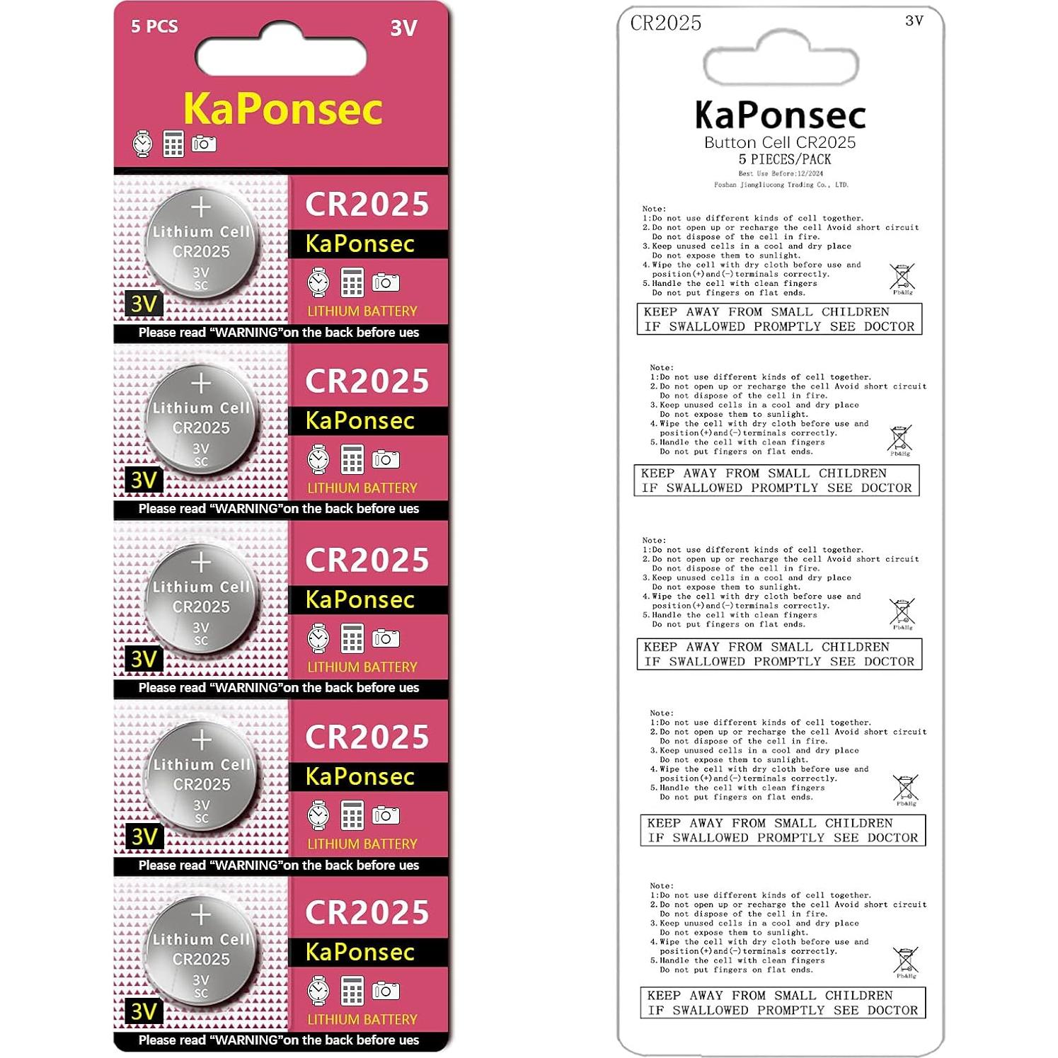 Batería de Litio CR2025 KaPonsec 3V - 50 Paquetes