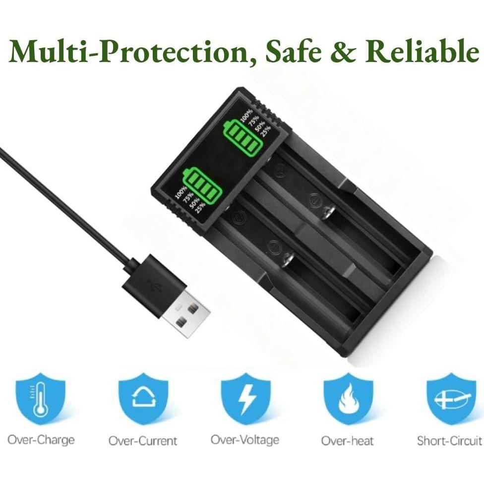 Cargador de Batería Universal 18650 con 2 Baterías 2200mAh