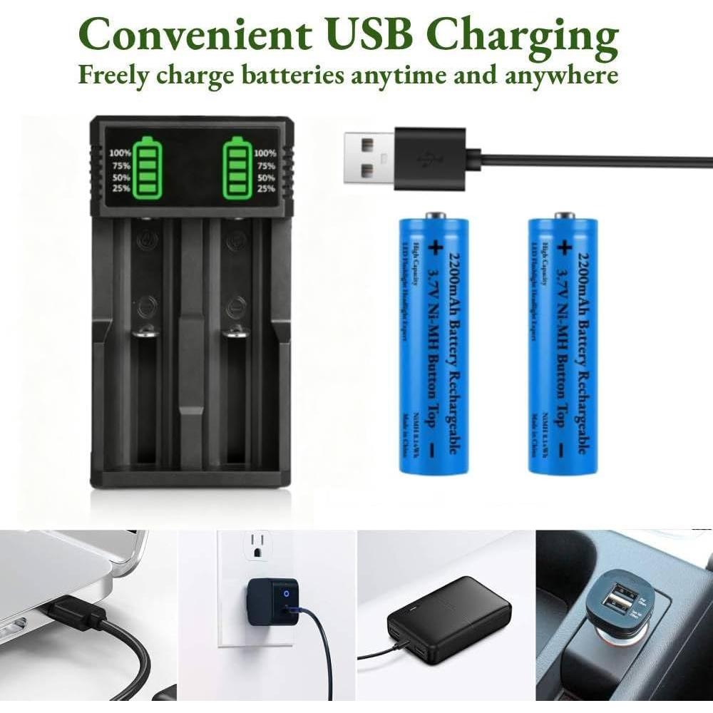 Cargador de Batería Universal 18650 con 2 Baterías 2200mAh