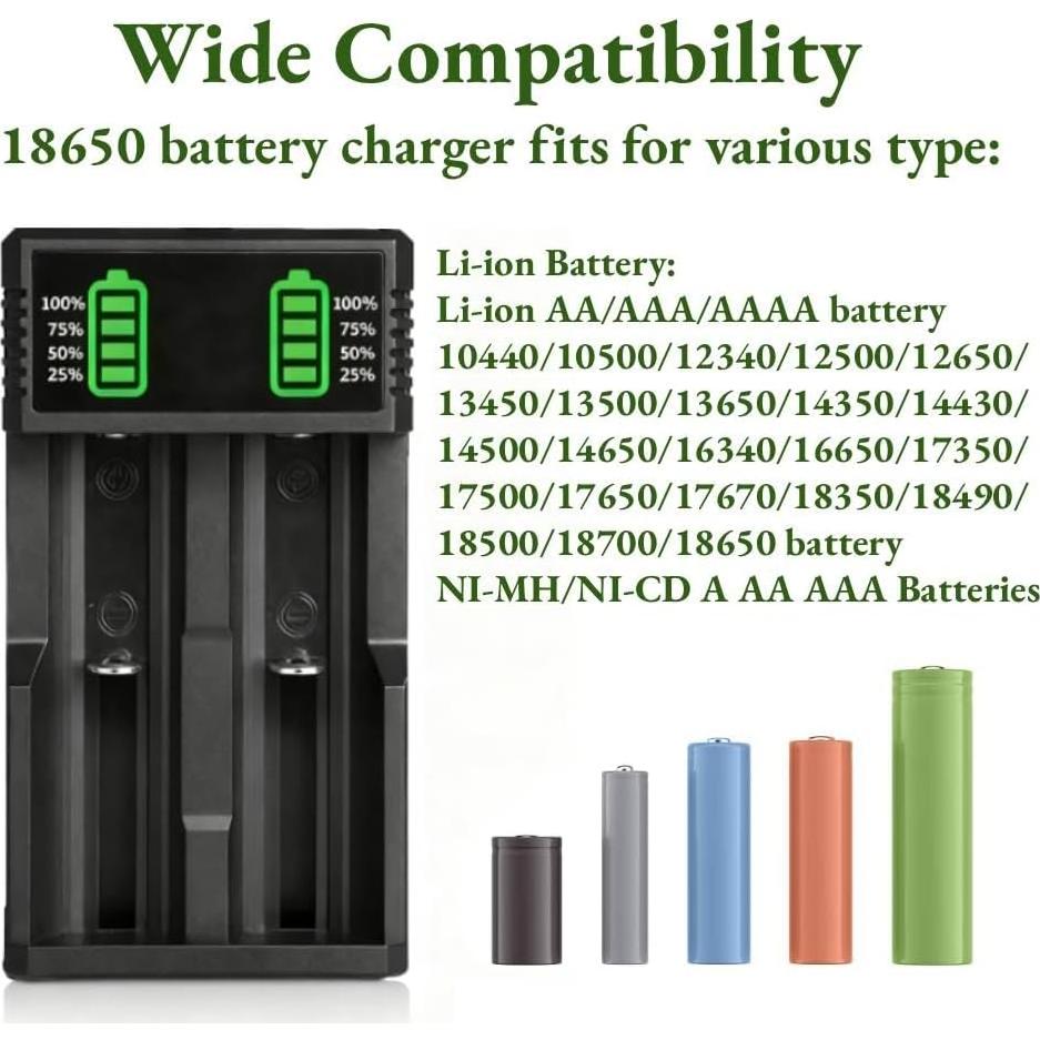 Cargador de Batería Universal 18650 con 2 Baterías 2200mAh