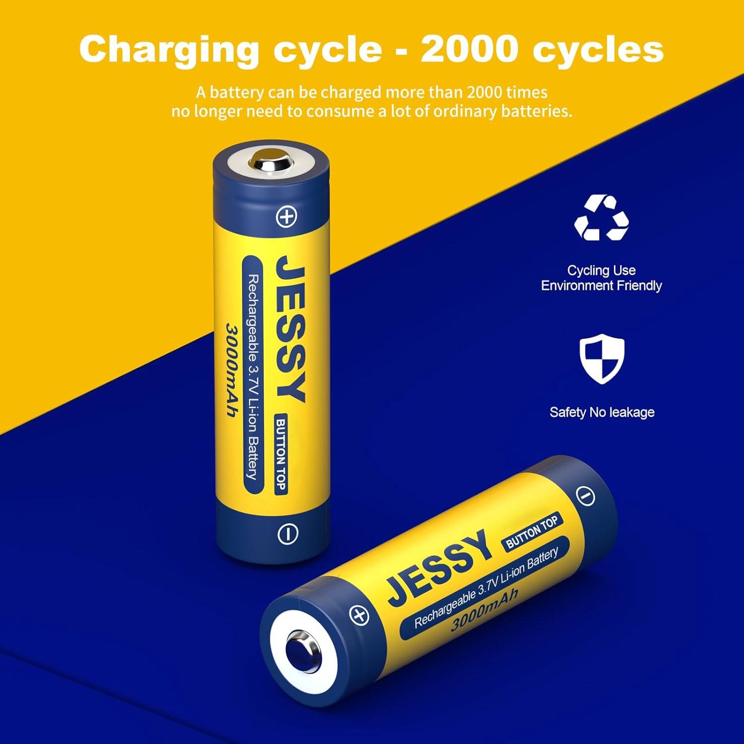 Batería Recargable JESSY 18650 3000mAh 3.7V Botón Superior 2 Pzas