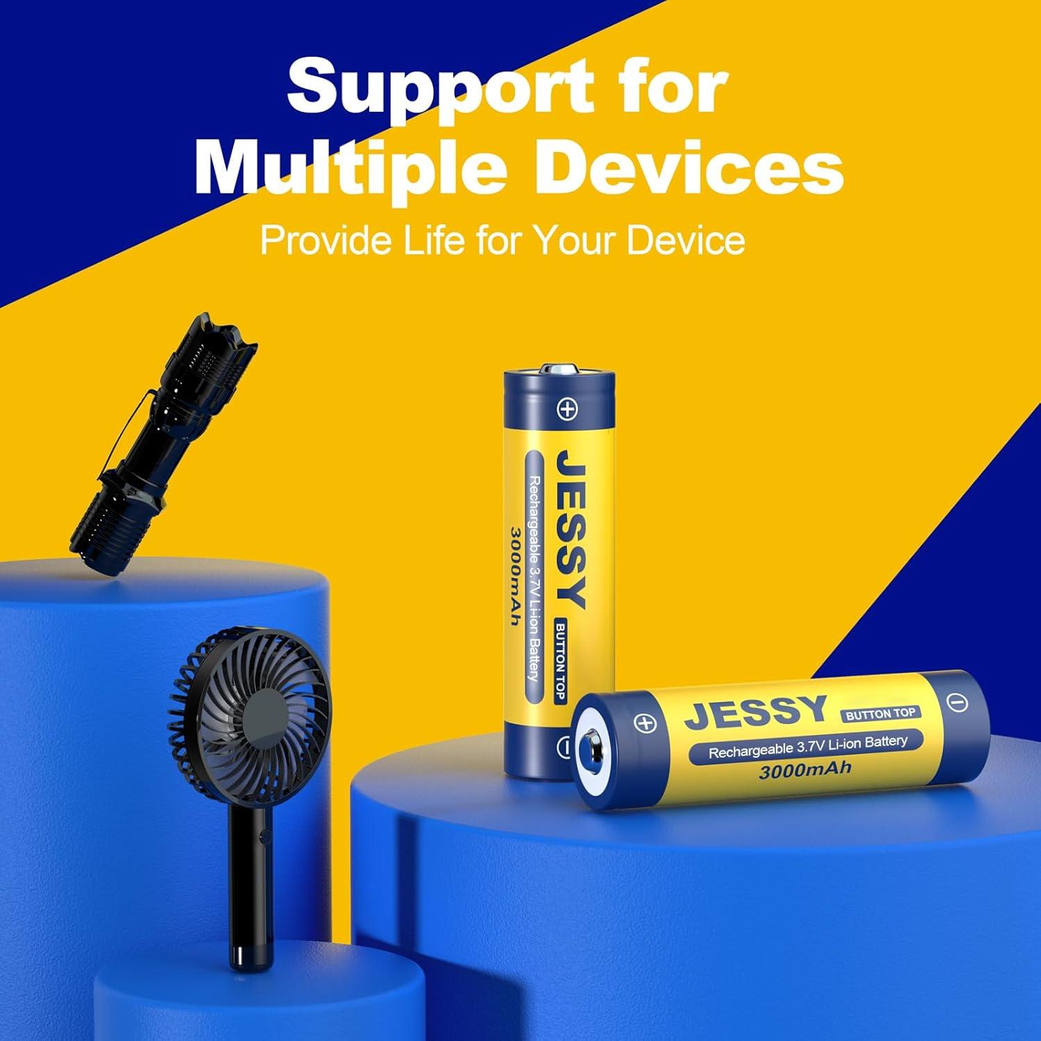 Batería Recargable JESSY 18650 3000mAh 3.7V Botón Superior 2 Pzas