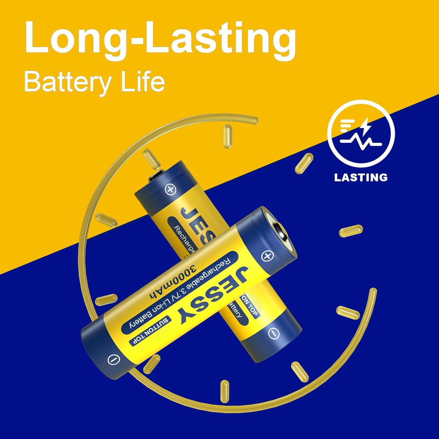 Batería Recargable JESSY 18650 3000mAh 3.7V Botón Superior 2 Pzas