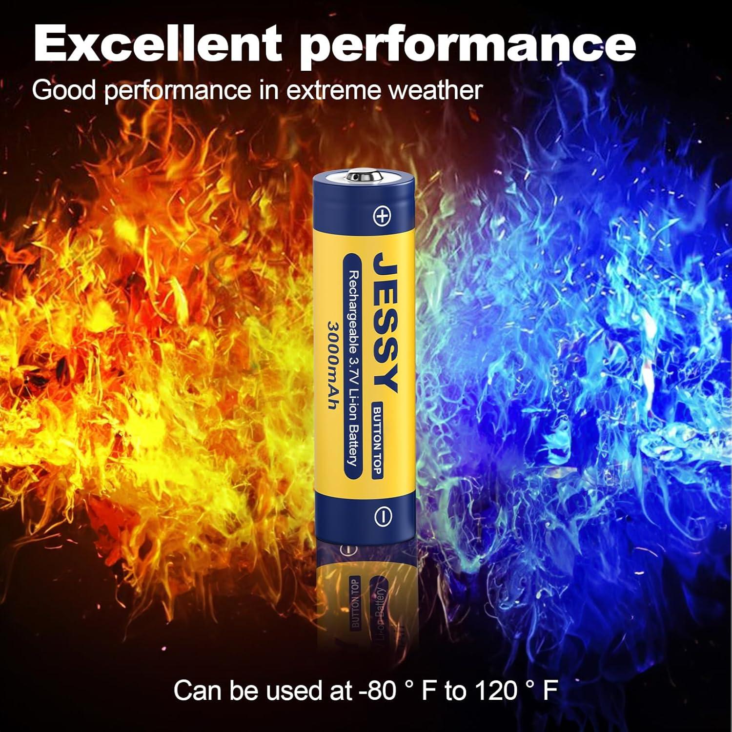 Batería Recargable JESSY 18650 3000mAh 3.7V Botón Superior 2 Pzas