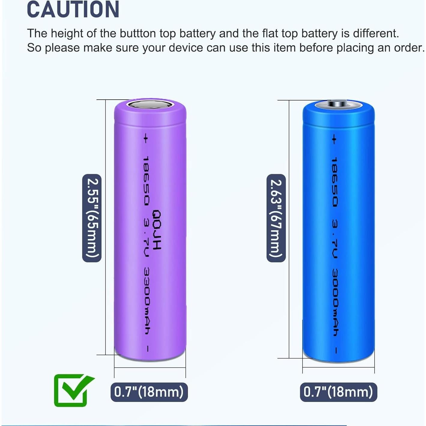 Batería recargable 18650 QOJH 3.7V 3300mAh para linternas LED