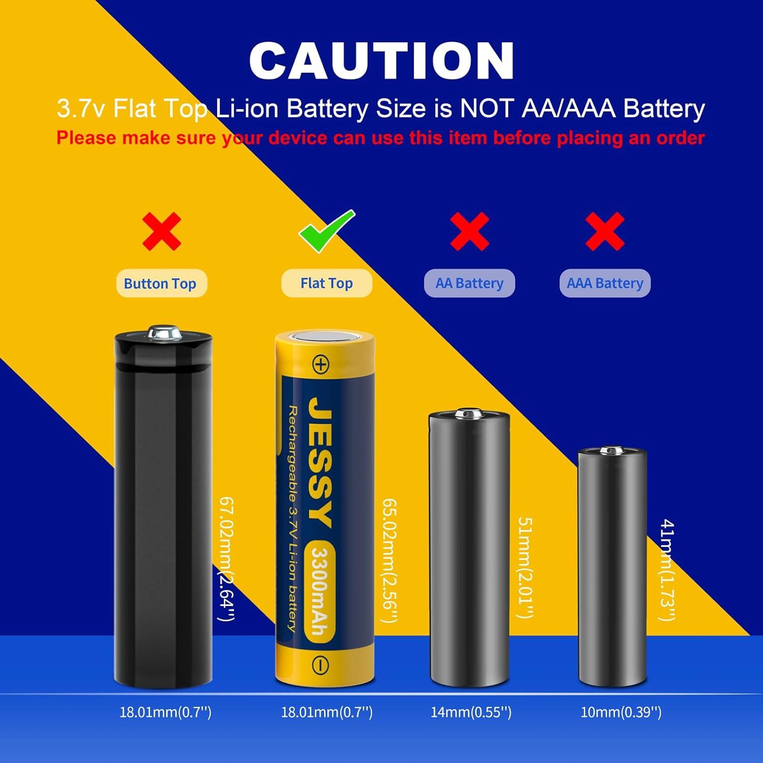 Paquete de 4 Baterías Recargables JESSY 3300mAh 3.7V con Cargador