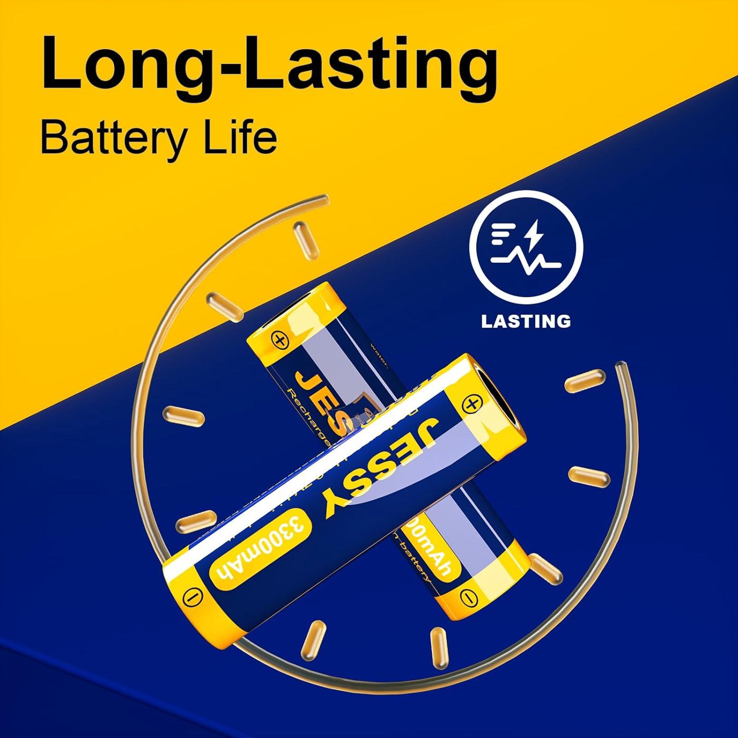 Paquete de 4 Baterías Recargables JESSY 3300mAh 3.7V con Cargador