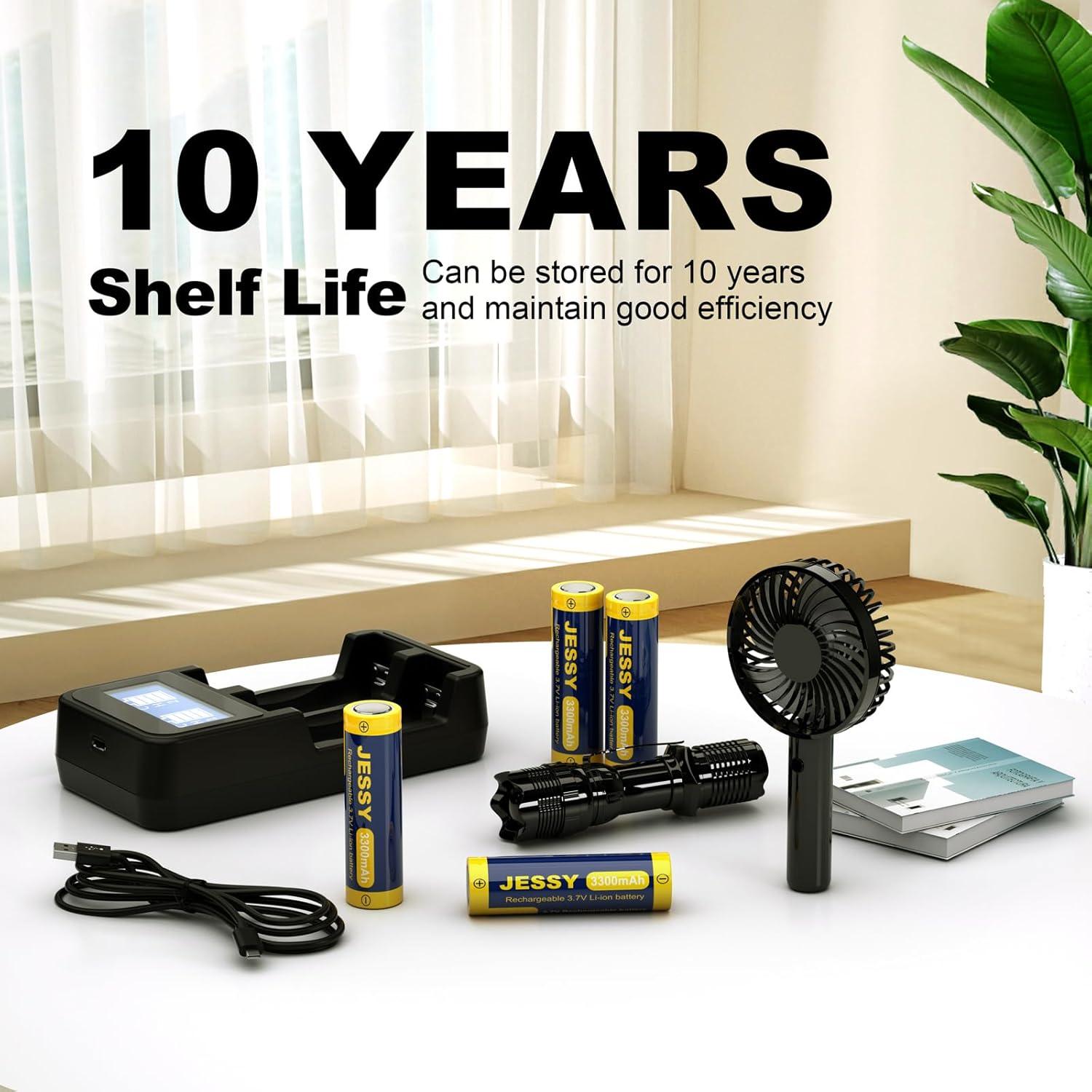 Paquete de 4 Baterías Recargables JESSY 3300mAh 3.7V con Cargador