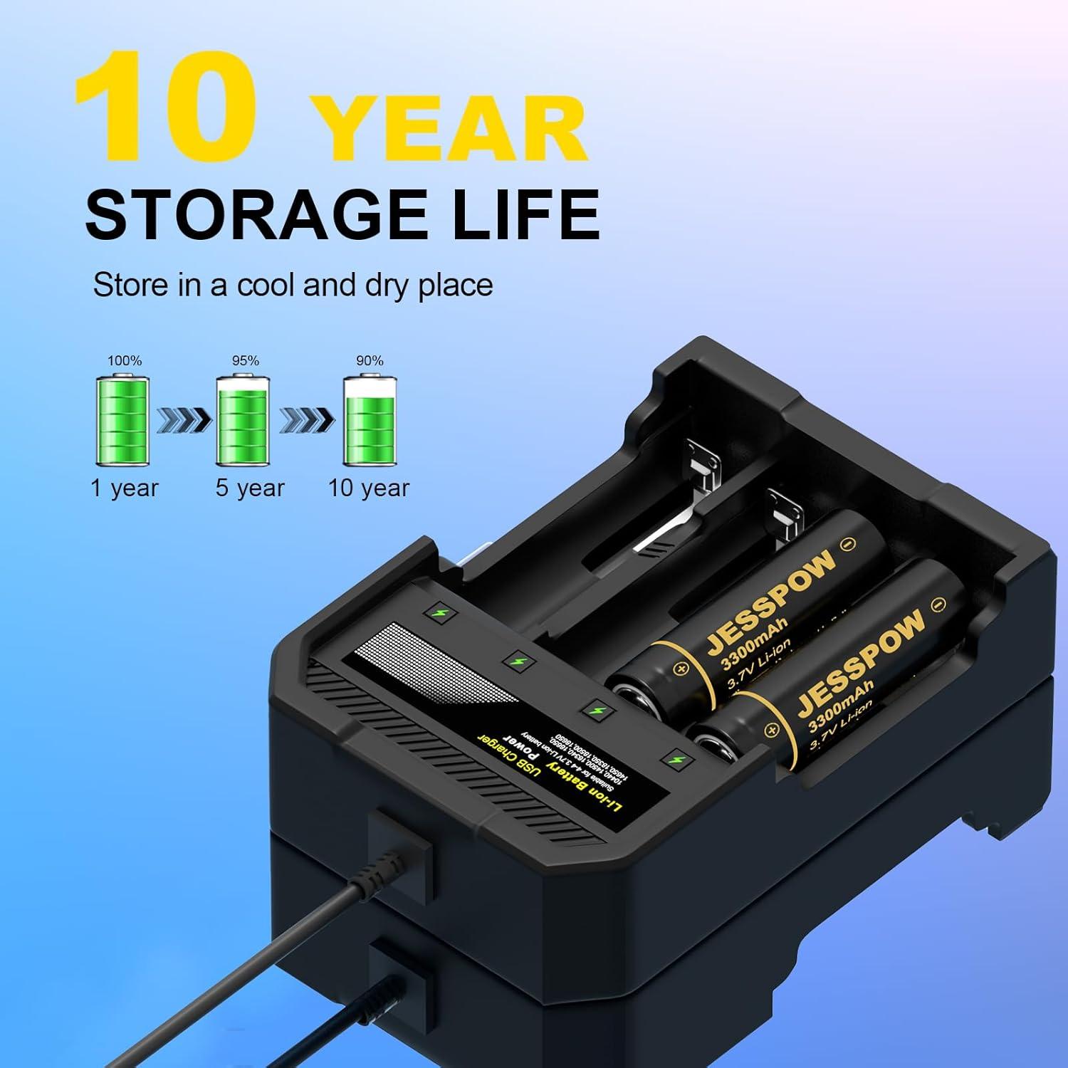 Paquete de 4 Baterías Recargables JESSPOW 3.7V 3300mAh Punta Plana