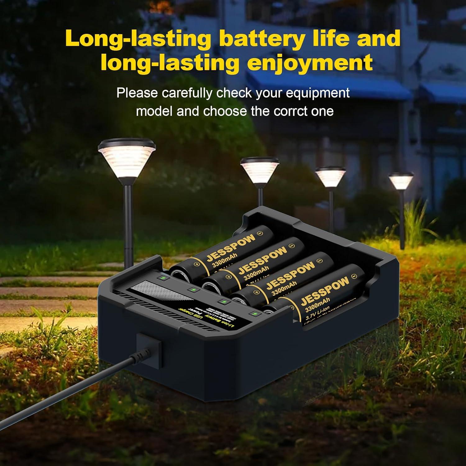 Paquete de 4 Baterías Recargables JESSPOW 3.7V 3300mAh Punta Plana