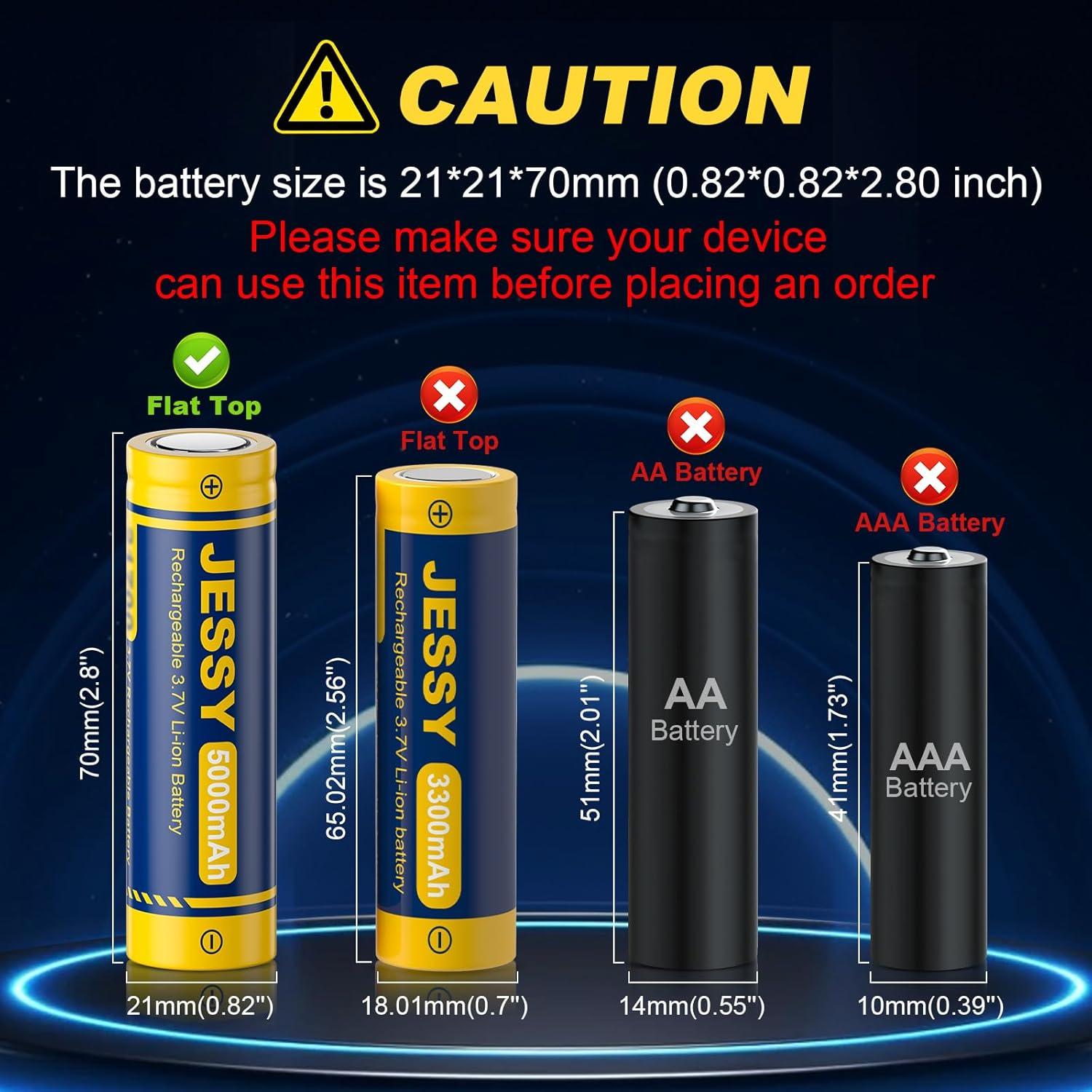 Batería Recargable JESSY 3.7V 5000mAh para Linternas y Faros (Paquete de 4)