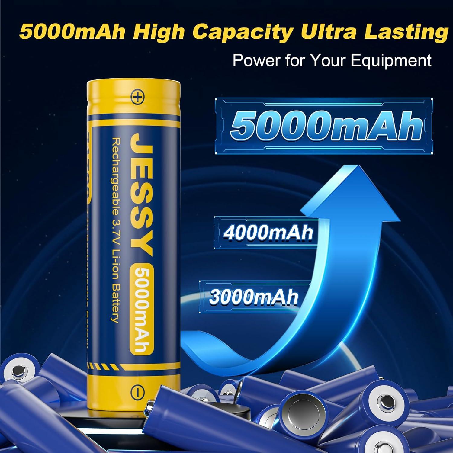 Batería Recargable JESSY 3.7V 5000mAh para Linternas y Faros (Paquete de 4)