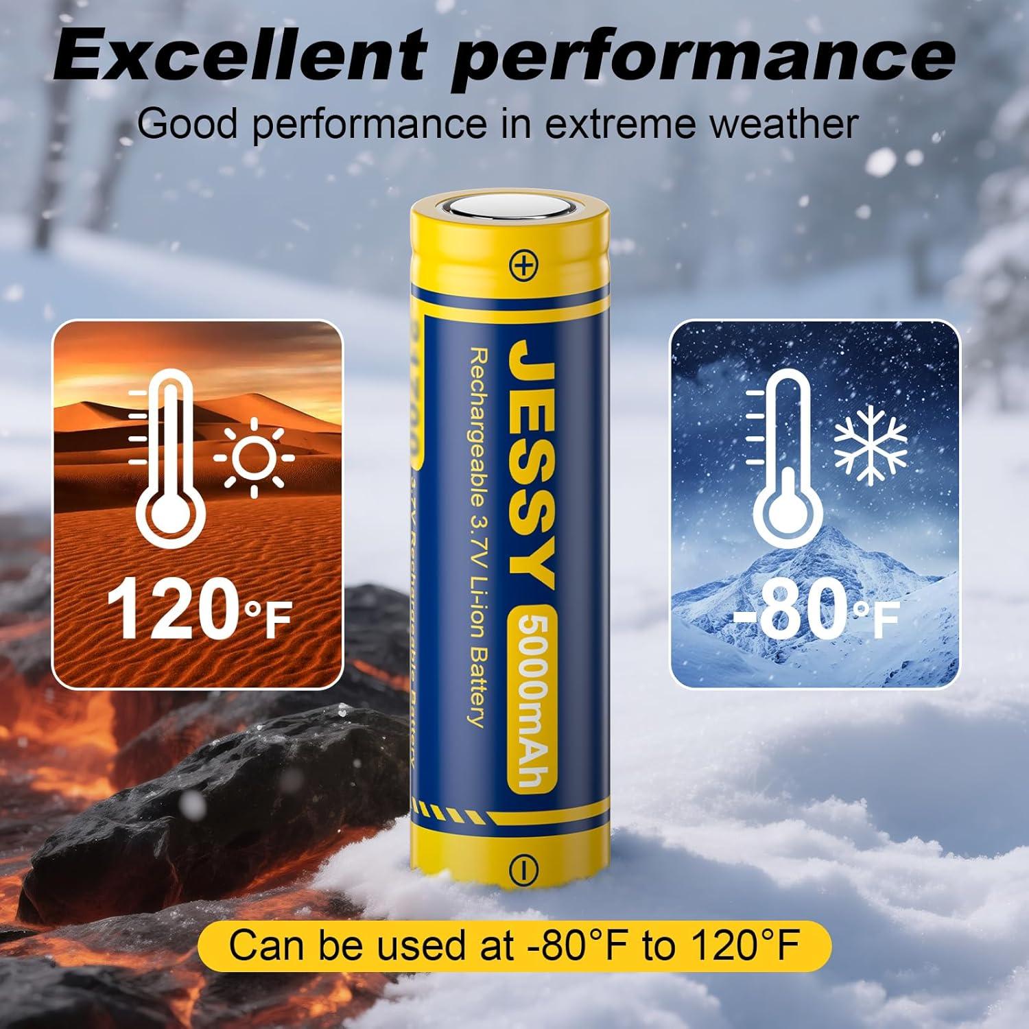 Batería Recargable JESSY 3.7V 5000mAh para Linternas y Faros (Paquete de 4)