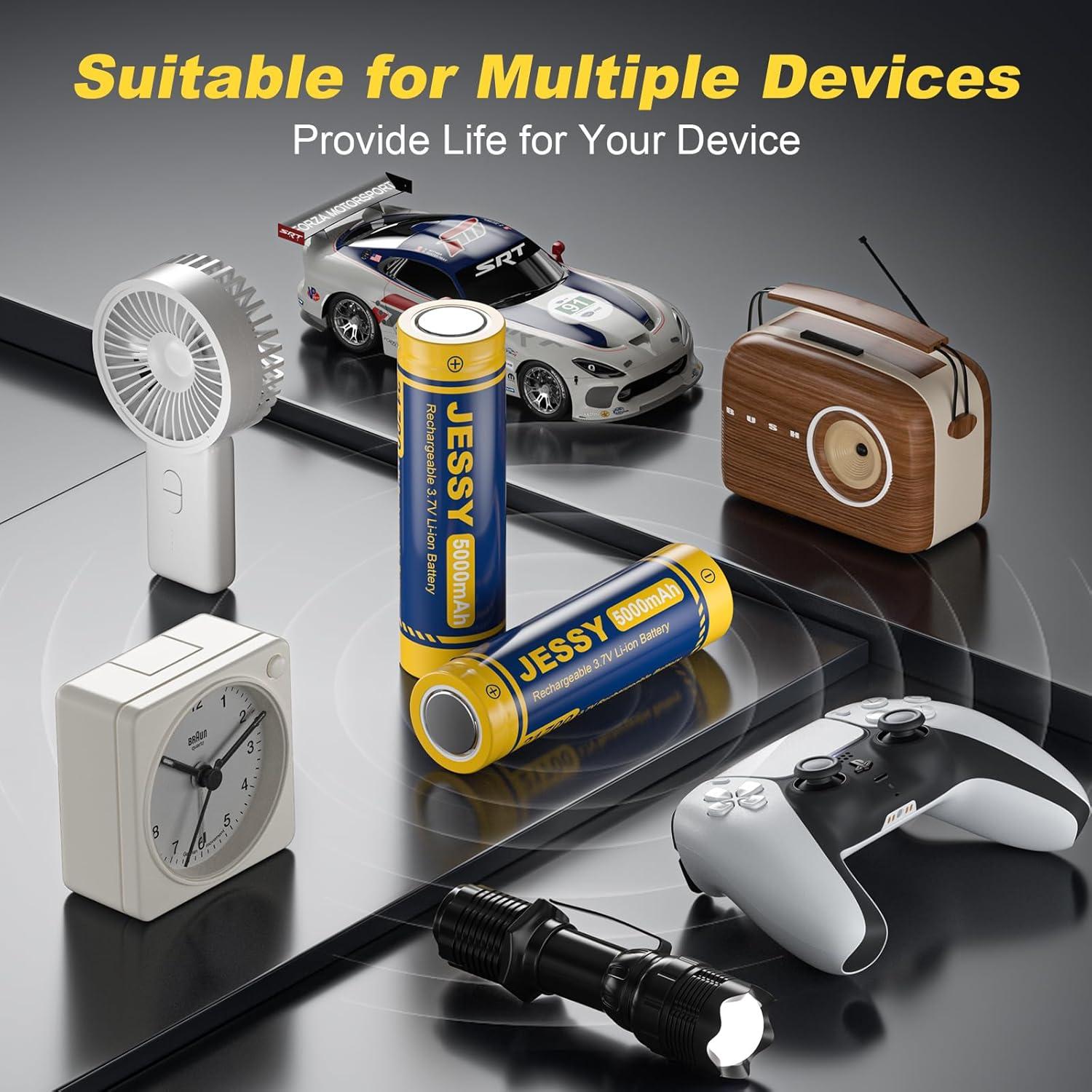 Batería Recargable JESSY 3.7V 5000mAh para Linternas y Faros (Paquete de 4)