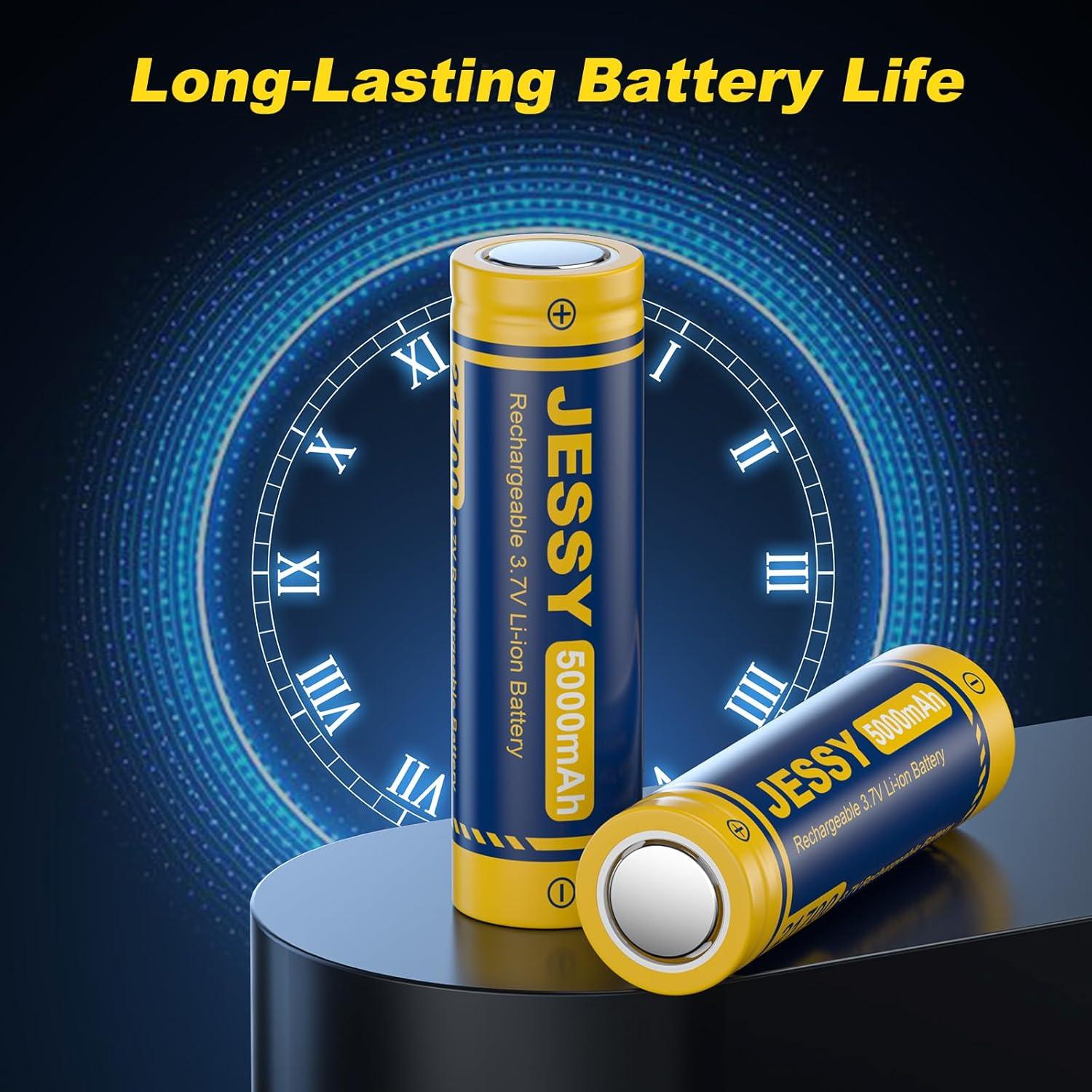 Batería Recargable JESSY 3.7V 5000mAh para Linternas y Faros (Paquete de 4)