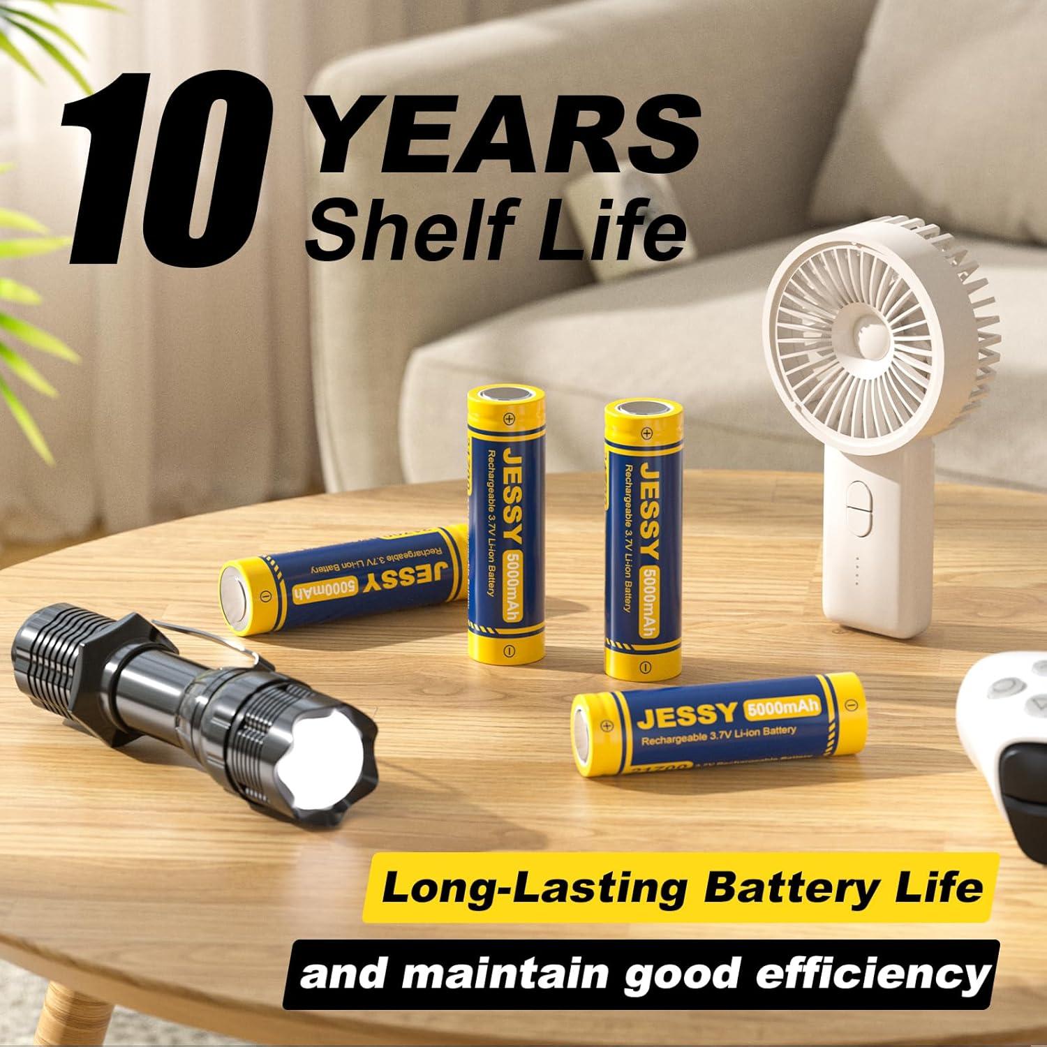 Batería Recargable JESSY 3.7V 5000mAh para Linternas y Faros (Paquete de 4)