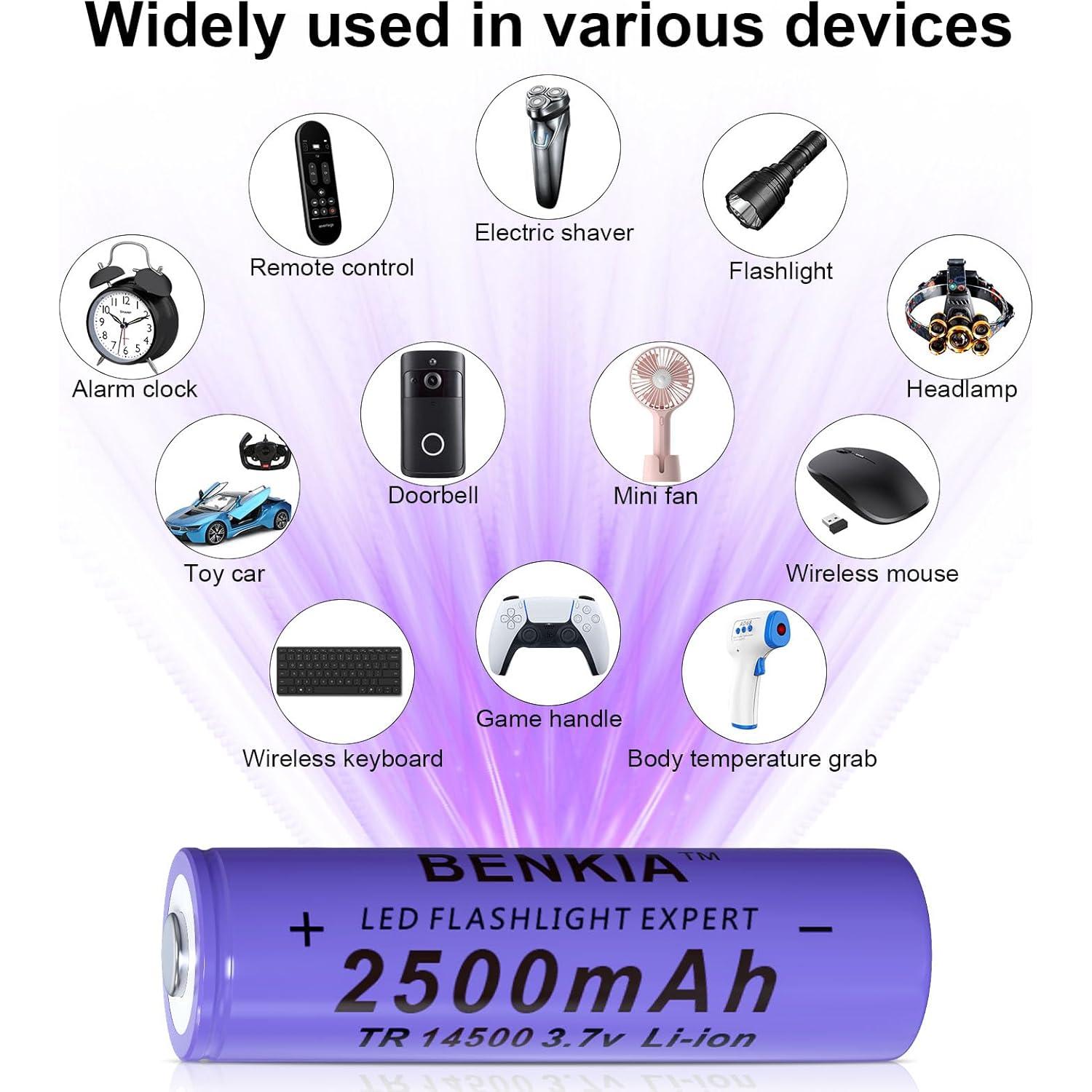 Batería Recargable 14500 3.7V Li-ion 2500mAh BENKIA (Paquete de 4)