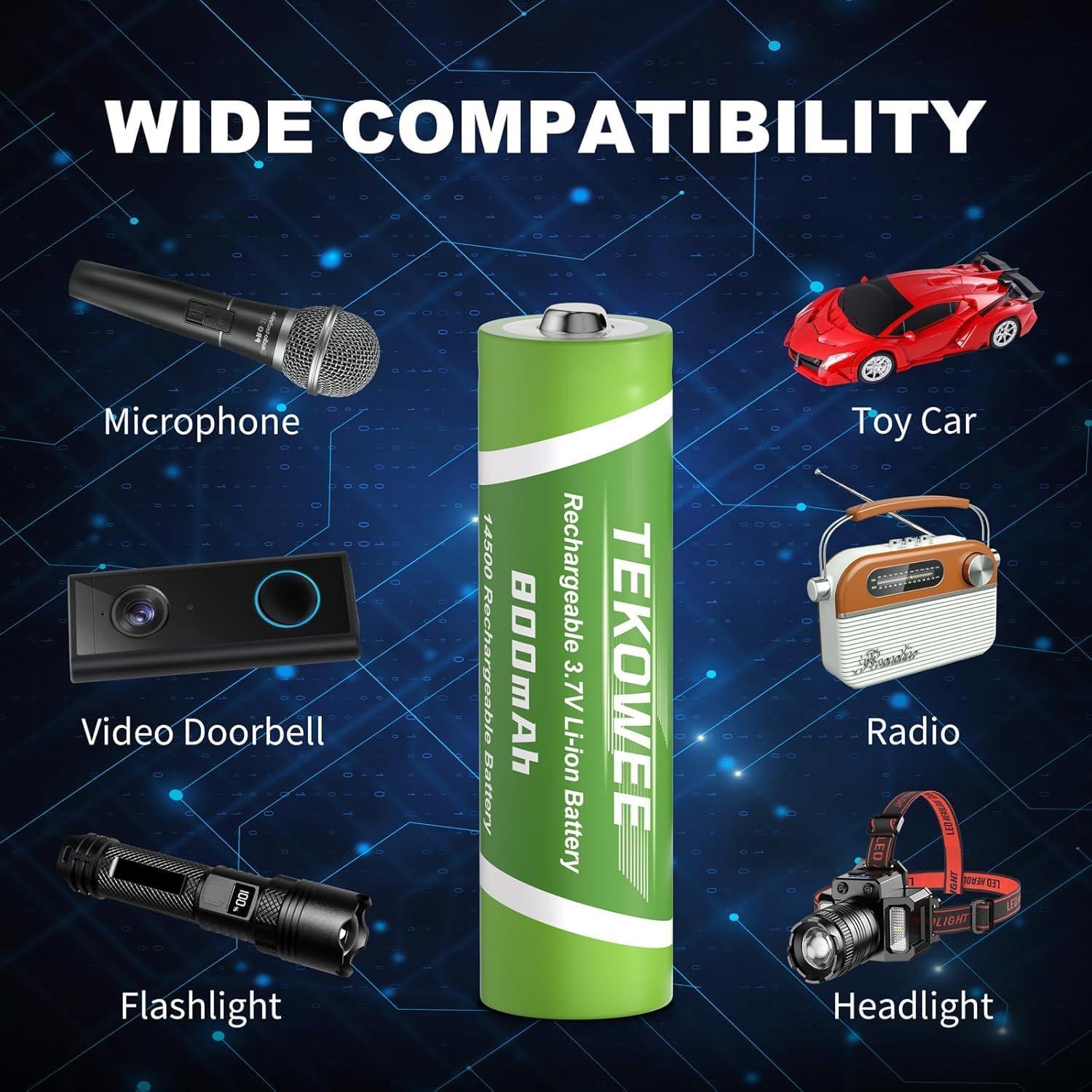 Paquete de 4 Baterías Recargables TEKOWEE 3.7V 800mAh