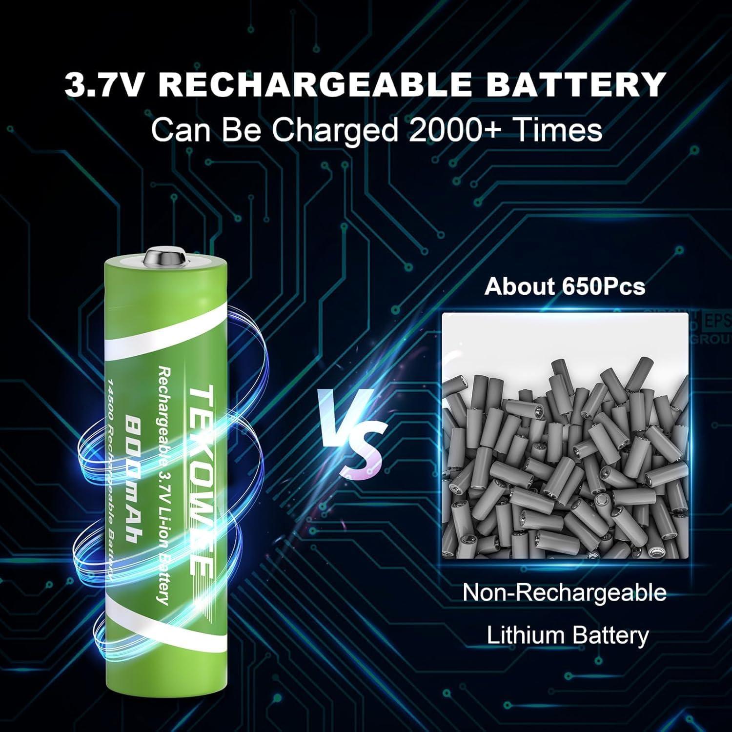 Paquete de 4 Baterías Recargables TEKOWEE 3.7V 800mAh