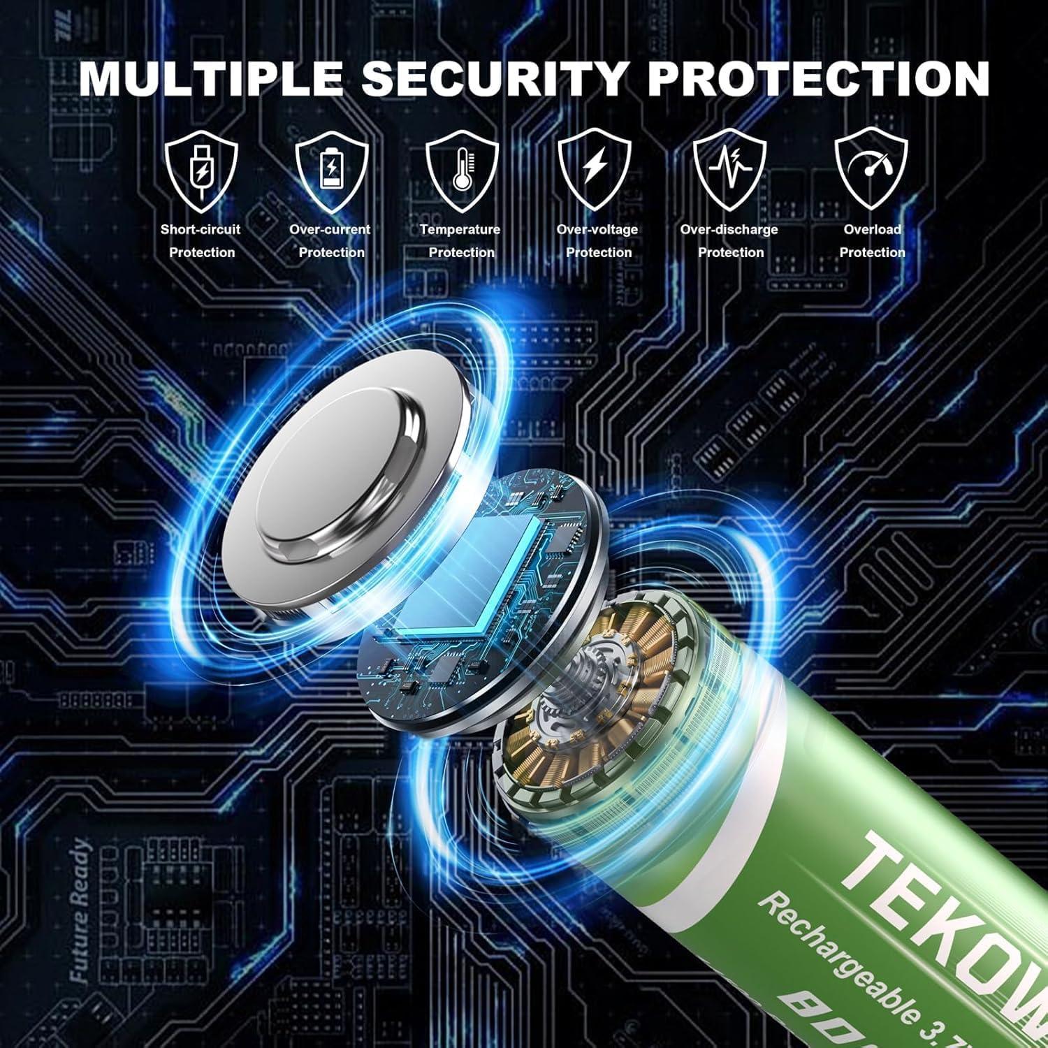 Paquete de 4 Baterías Recargables TEKOWEE 3.7V 800mAh